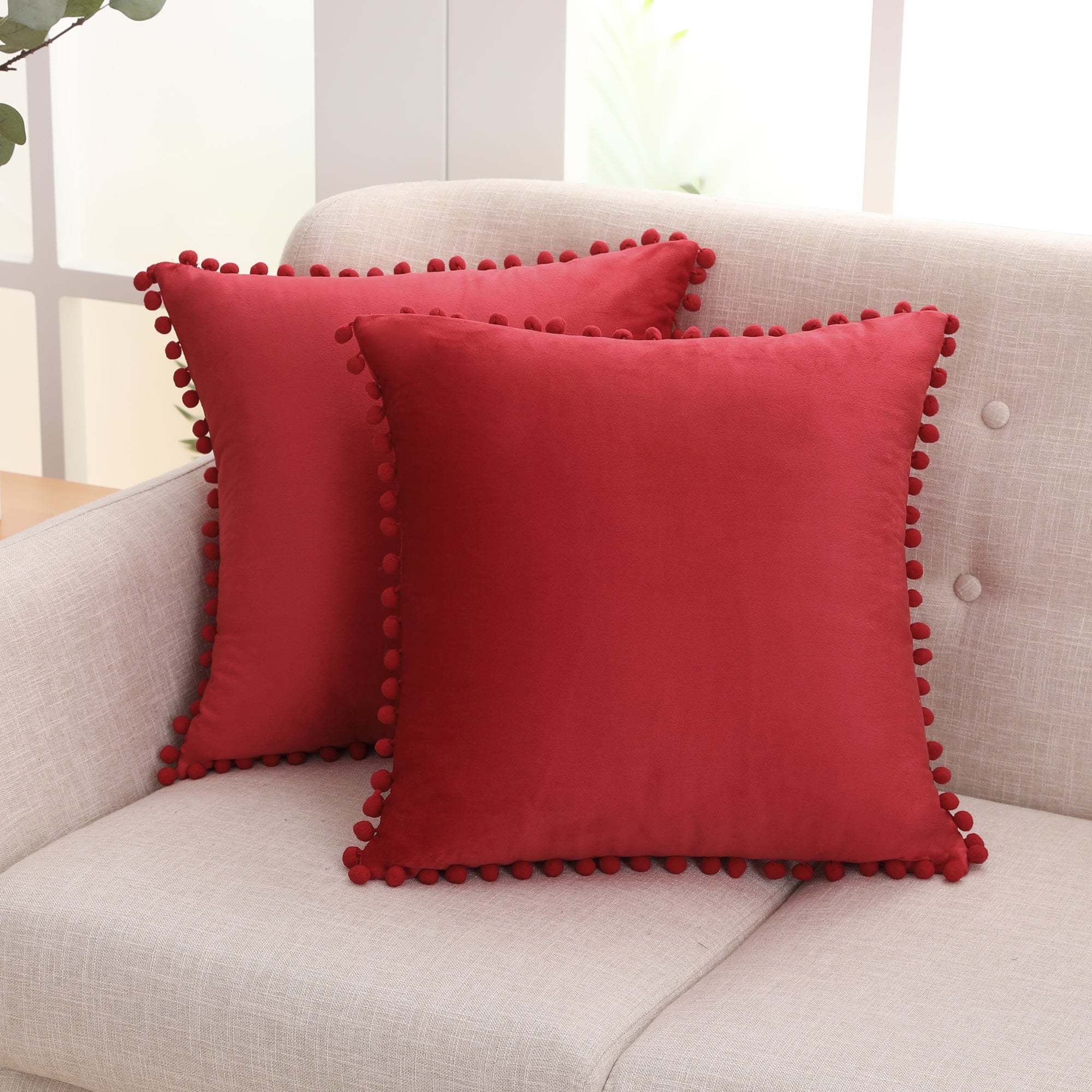 Deconovo Velvet Pom-Pom Pillow Covers 2-Pack – Multiple Sizes (Cover Only)