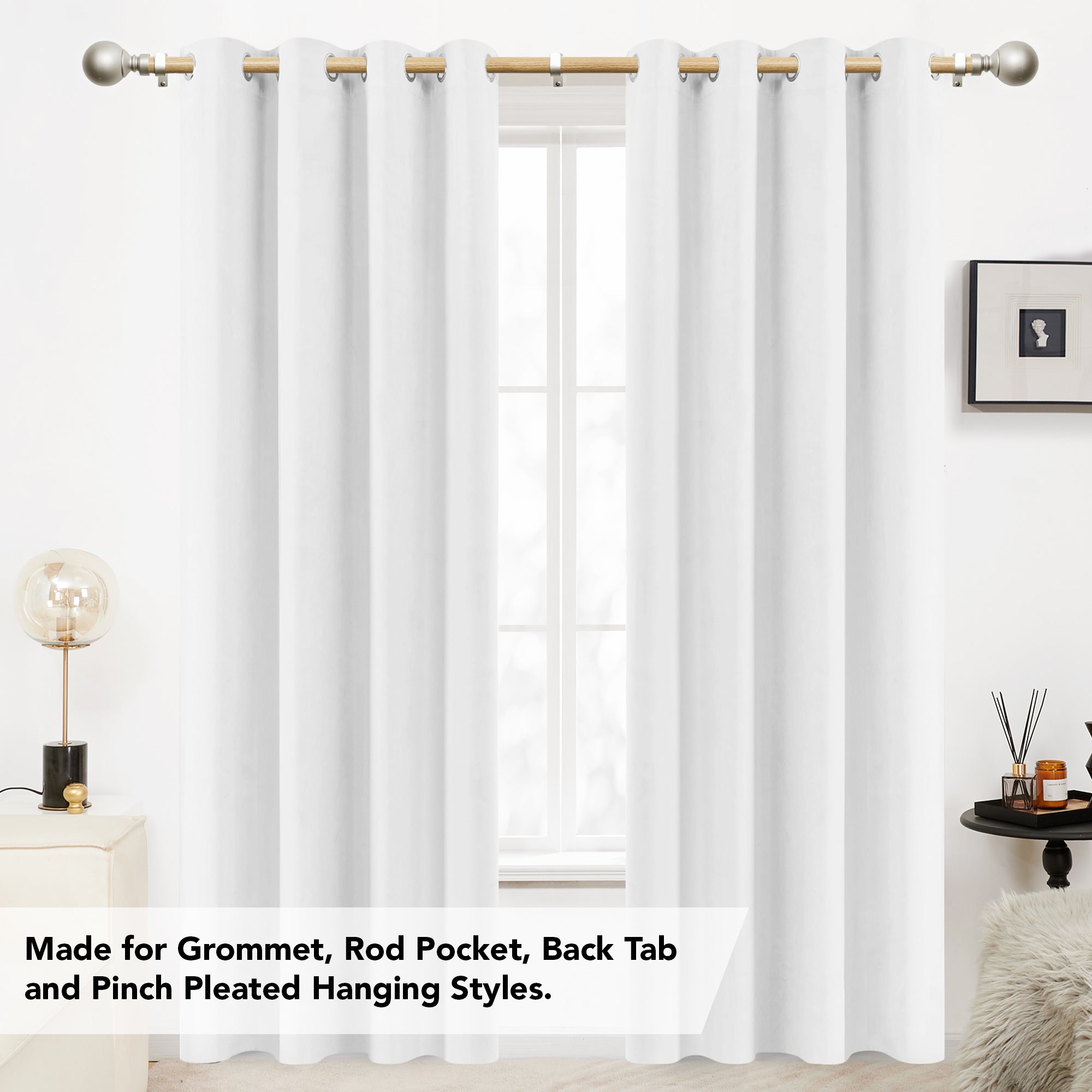 Deconovo 1-Inch Adjustable Curtain Rod with Modern Ball Finials – Includes Mounting Hardware