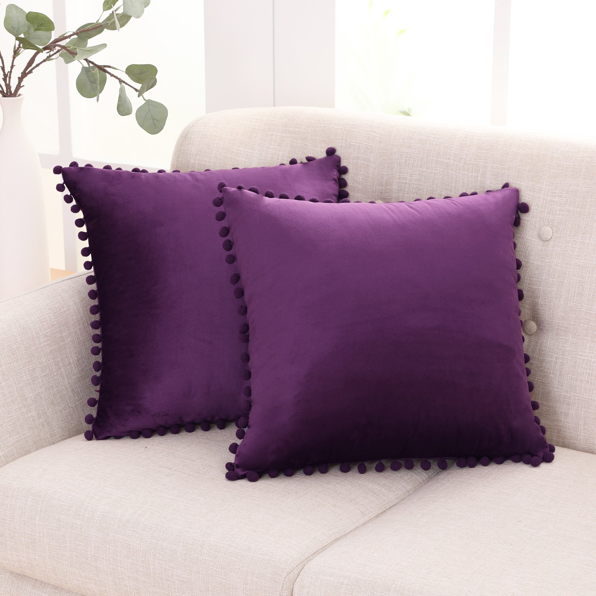 Deconovo Velvet Pom-Pom Pillow Covers 2-Pack – Multiple Sizes (Cover Only)