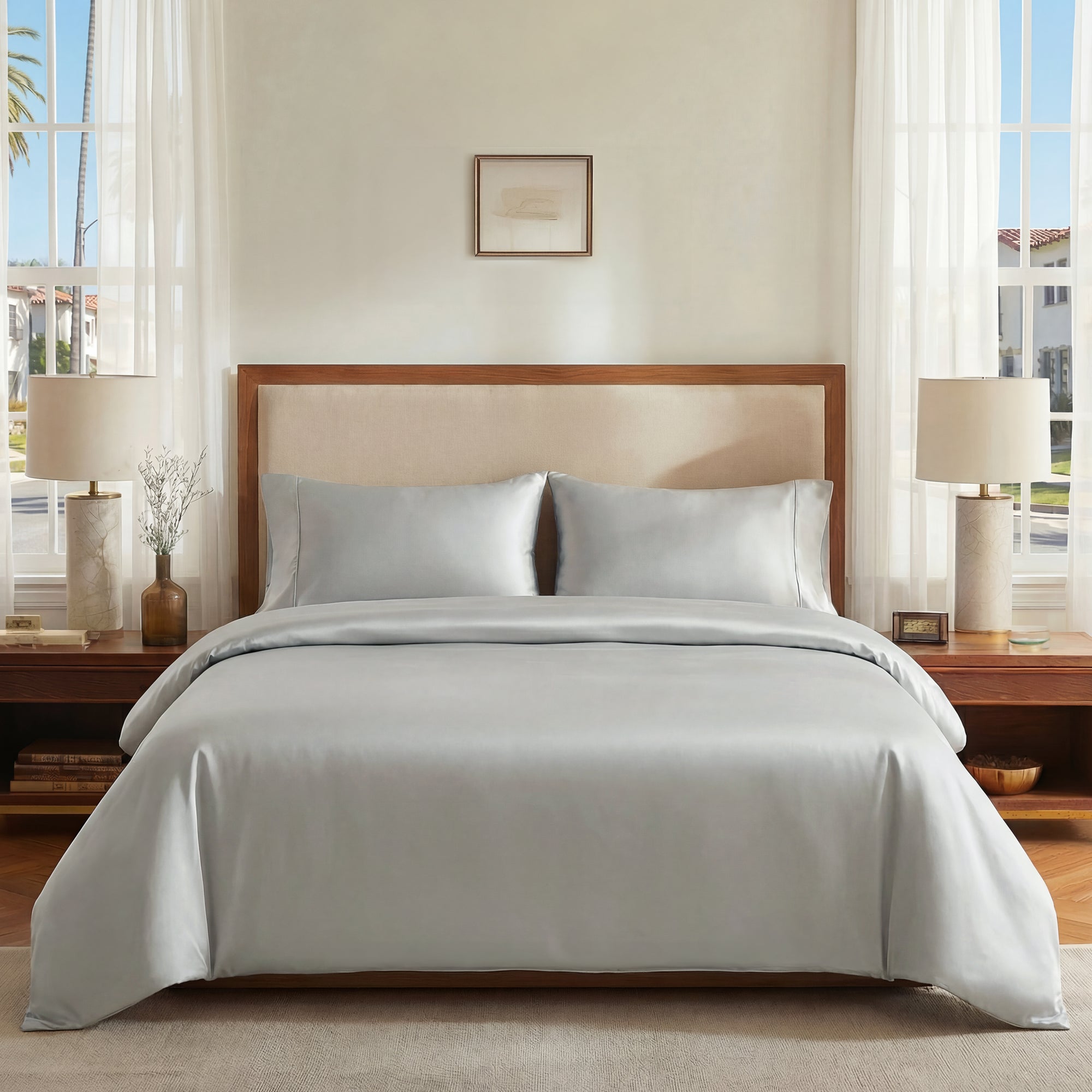 Deconovo Bamboo Viscose Satin Duvet Cover, Breathable Cooling Bedding with Corner Ties, OEKO-TEX Certified