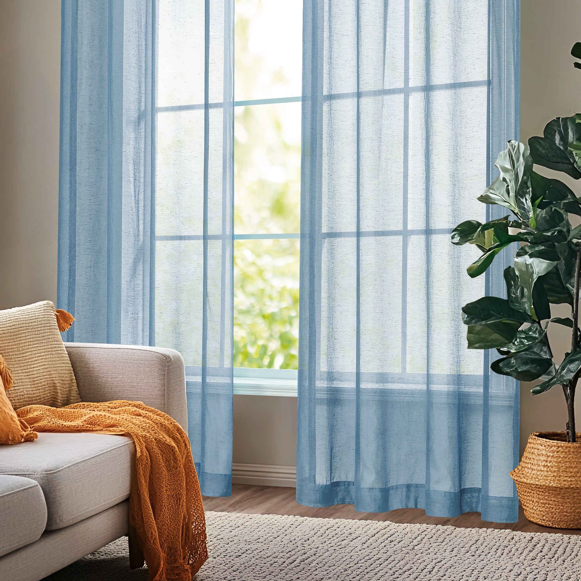 Deconovo Textured Faux Linen Sheer Curtains 2 Panels OEKO-Certified