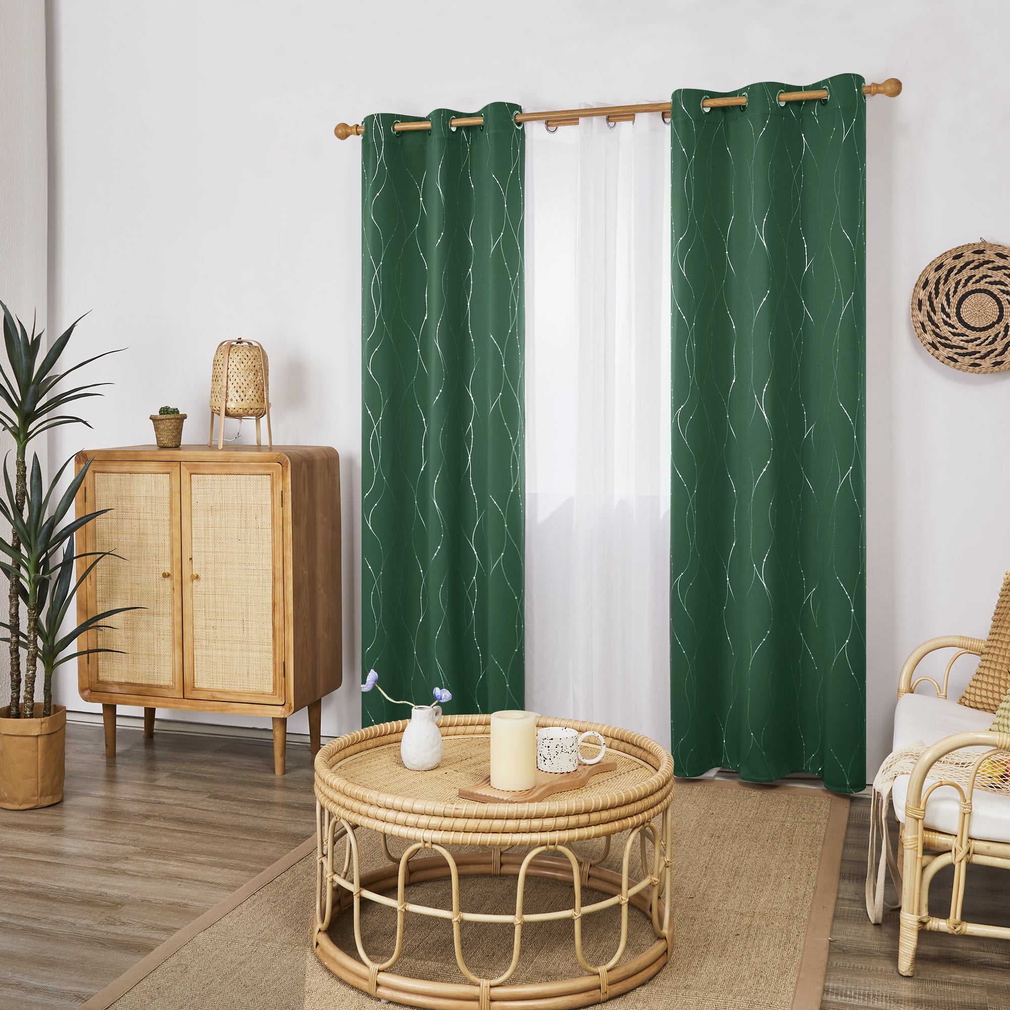 Deconovo Wave Line with Dots Blackout Curtains, 42-Inch Wide, 2 Panels