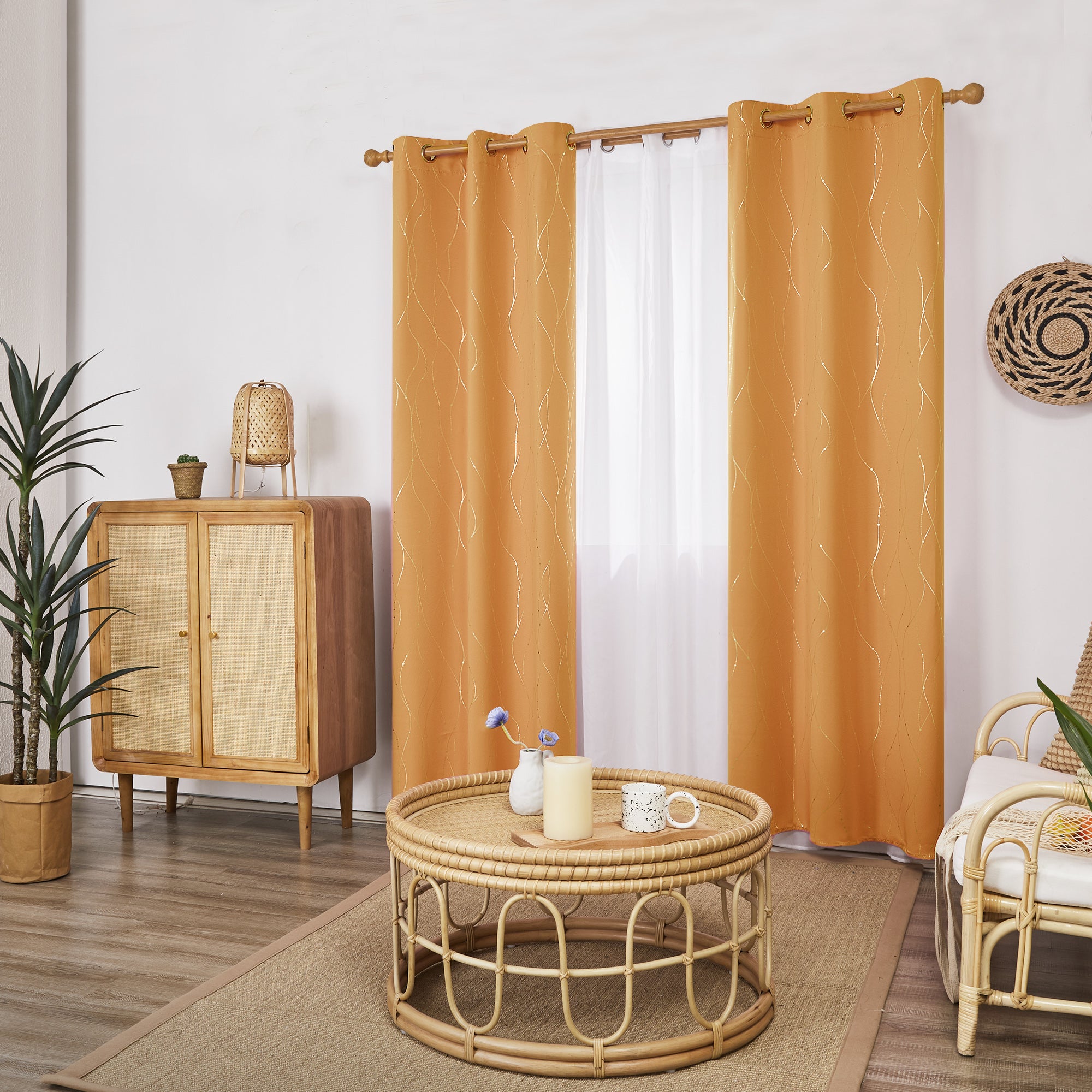 Deconovo Wave Line with Dots Blackout Curtains, 42-Inch Wide, 2 Panels