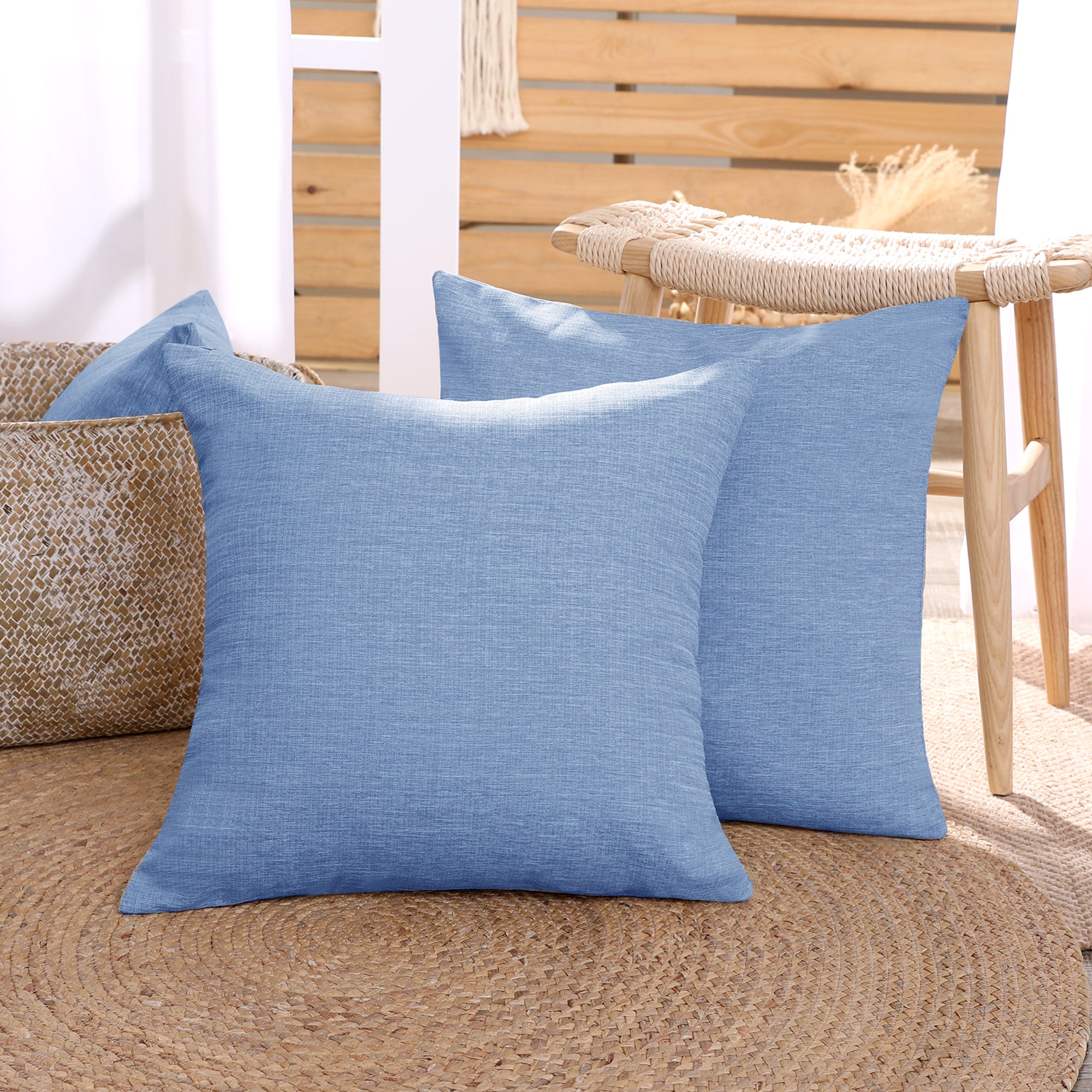 Deconovo Faux Linen Cushion Covers, Set of 2, Light Blue ¨C Eco-Friendly, Machine Washable, Decorative Pillow Covers for Sofa