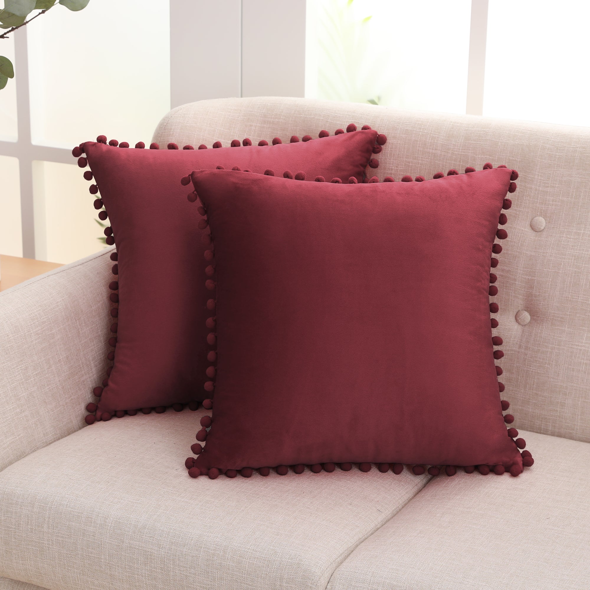 Deconovo Velvet Pom-Pom Pillow Covers 2-Pack – Multiple Sizes (Cover Only)