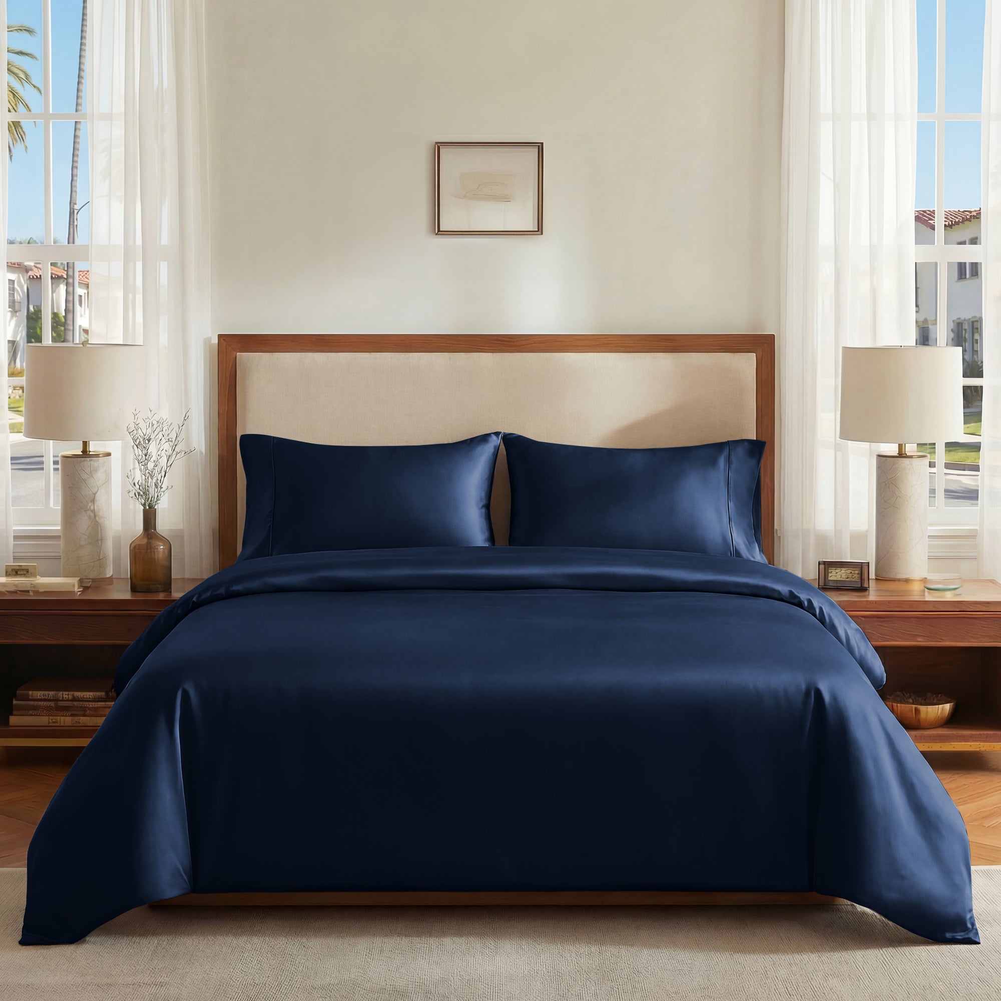 Deconovo Bamboo Viscose Satin Duvet Cover, Breathable Cooling Bedding with Corner Ties, OEKO-TEX Certified
