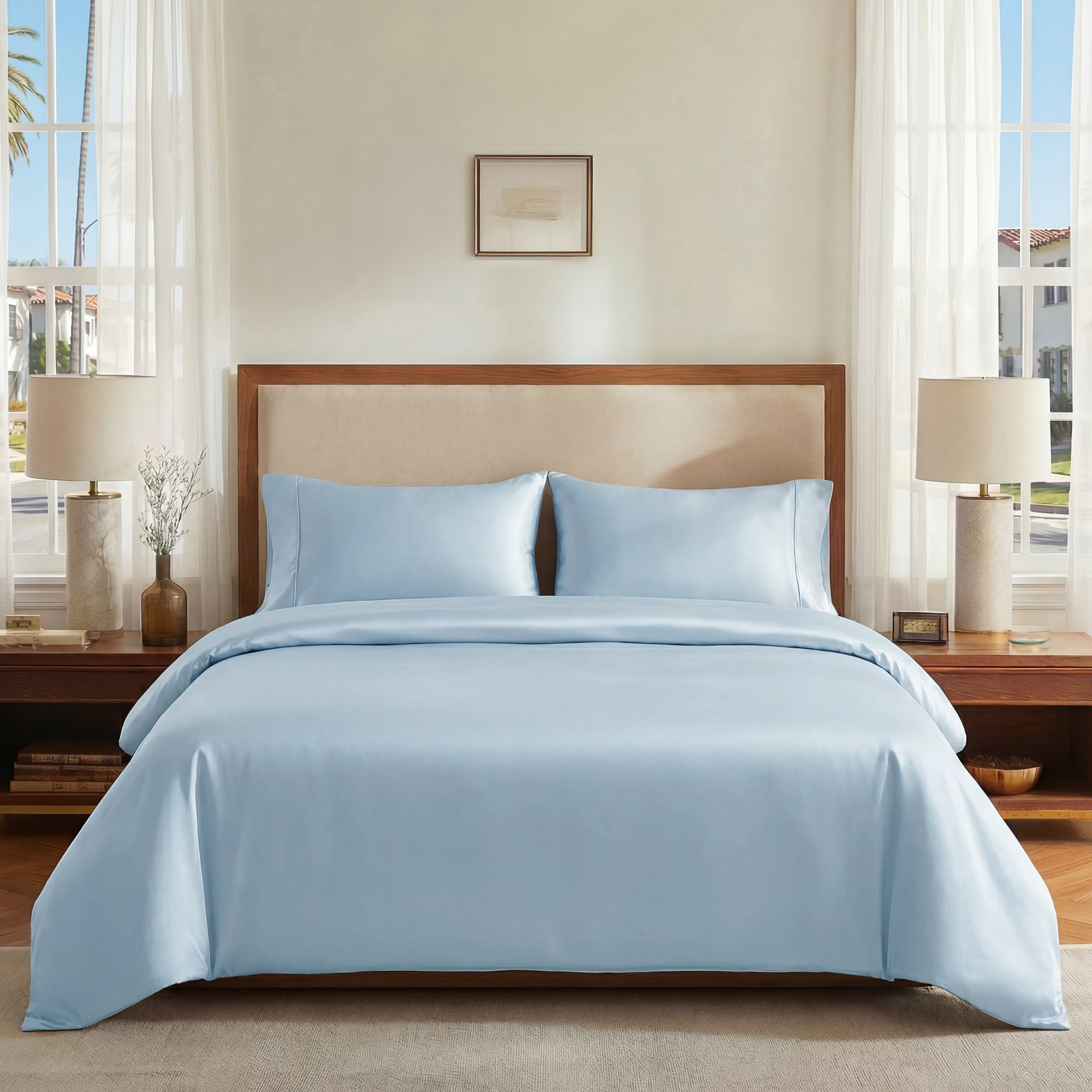 Deconovo Bamboo Viscose Satin Duvet Cover, Breathable Cooling Bedding with Corner Ties, OEKO-TEX Certified