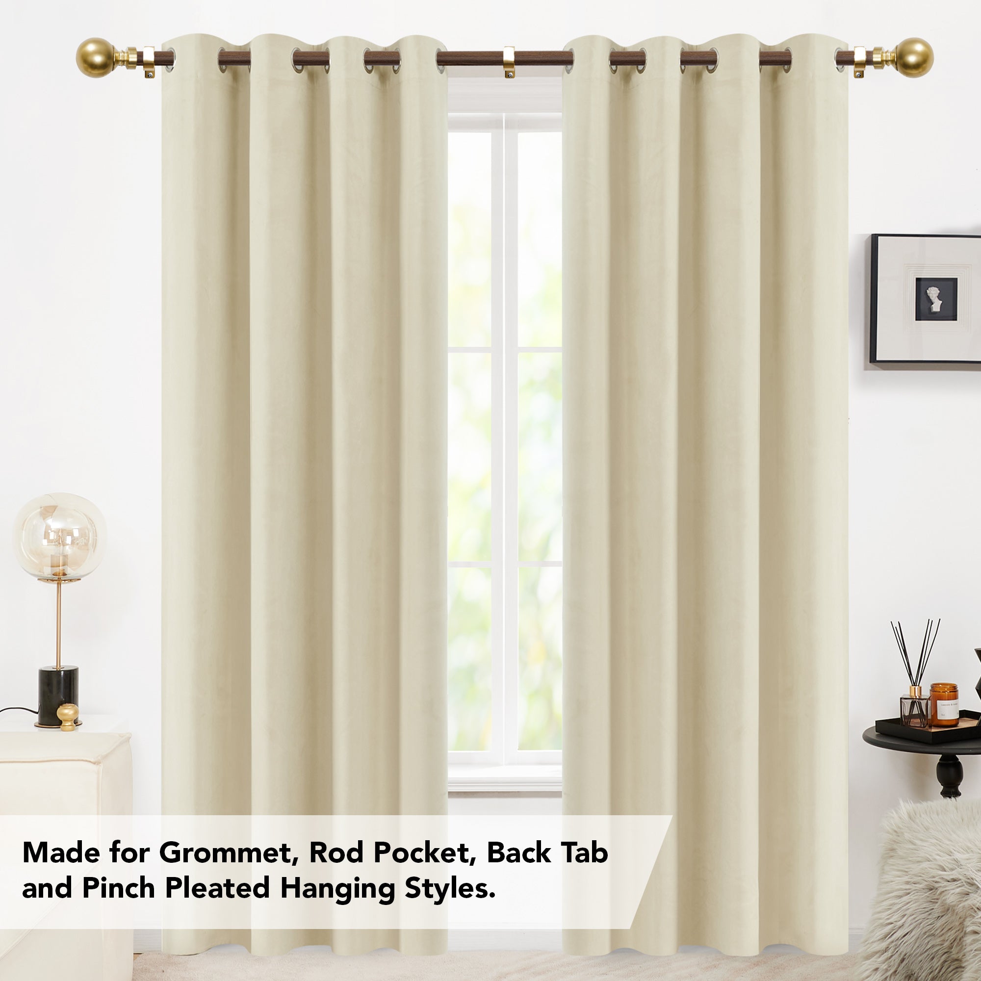 Deconovo 1-Inch Adjustable Curtain Rod with Modern Ball Finials – Includes Mounting Hardware