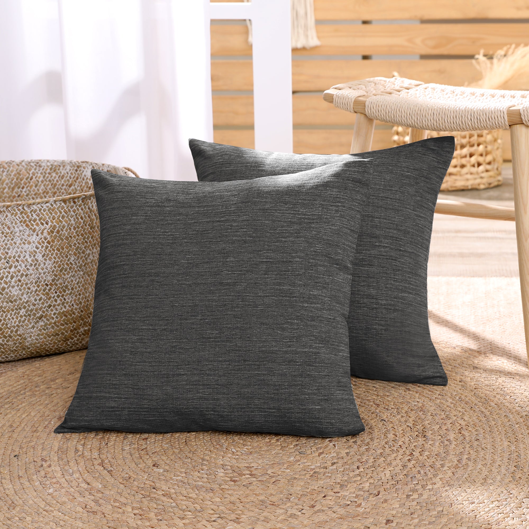 Deconovo Faux Linen Cushion Covers, Set of 2, Light Blue ¨C Eco-Friendly, Machine Washable, Decorative Pillow Covers for Sofa