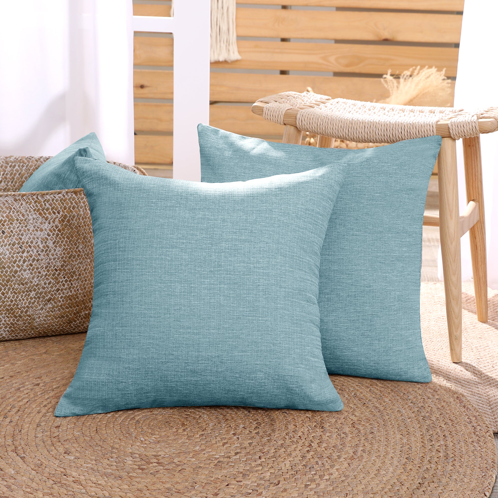 Deconovo Faux Linen Cushion Covers, Set of 2, Light Blue ¨C Eco-Friendly, Machine Washable, Decorative Pillow Covers for Sofa