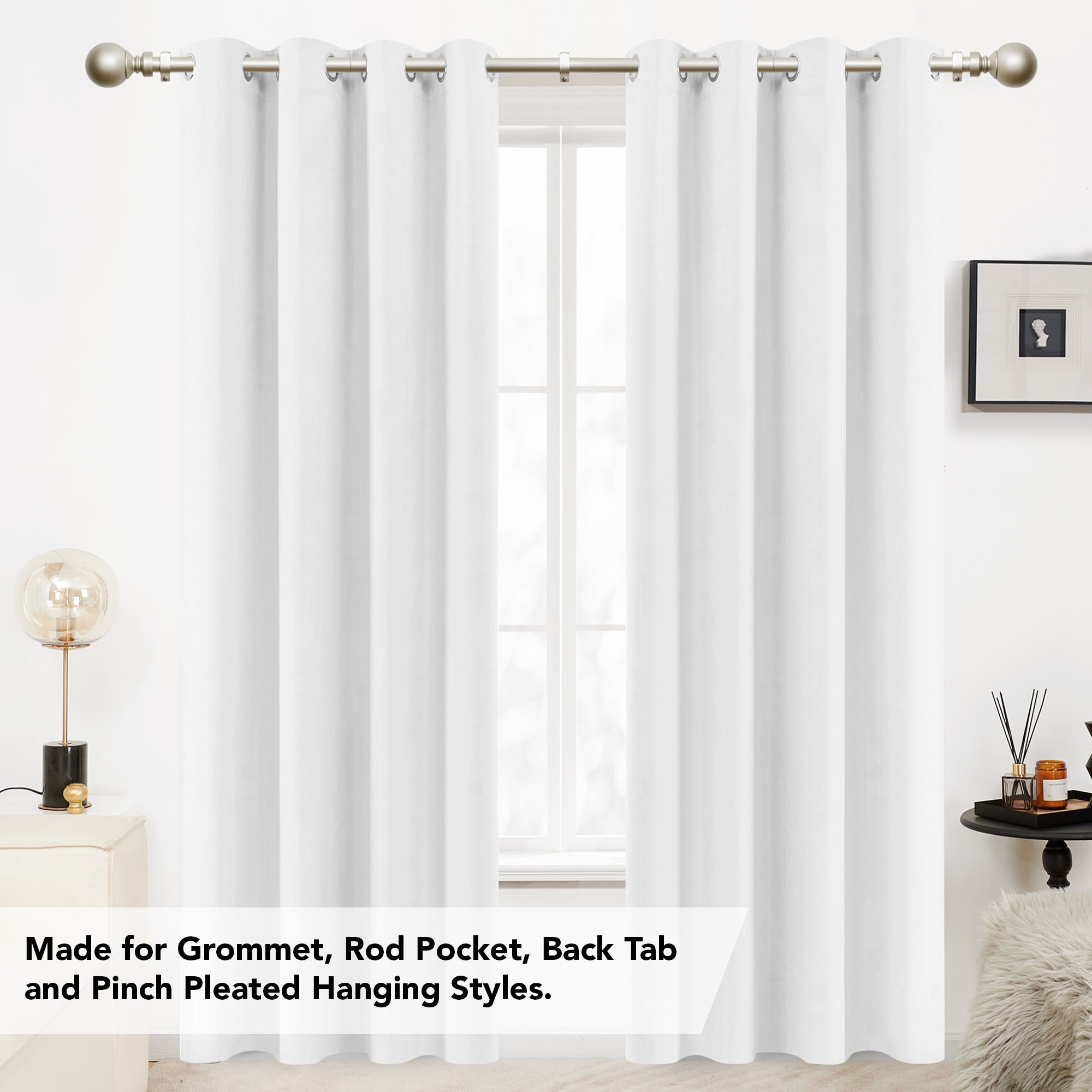 Deconovo 1-Inch Adjustable Curtain Rod with Modern Ball Finials – Includes Mounting Hardware