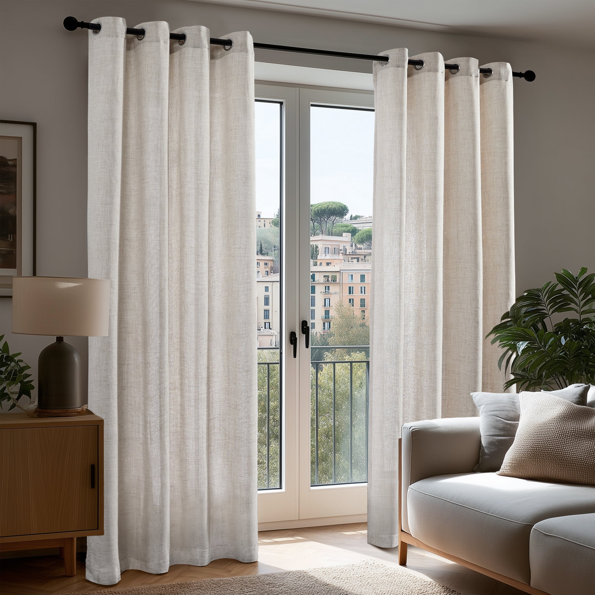Deconovo Living Room and Bedroom Window Treatment in Soft Faux Linen with Light Filtering Design, 2 Panels
