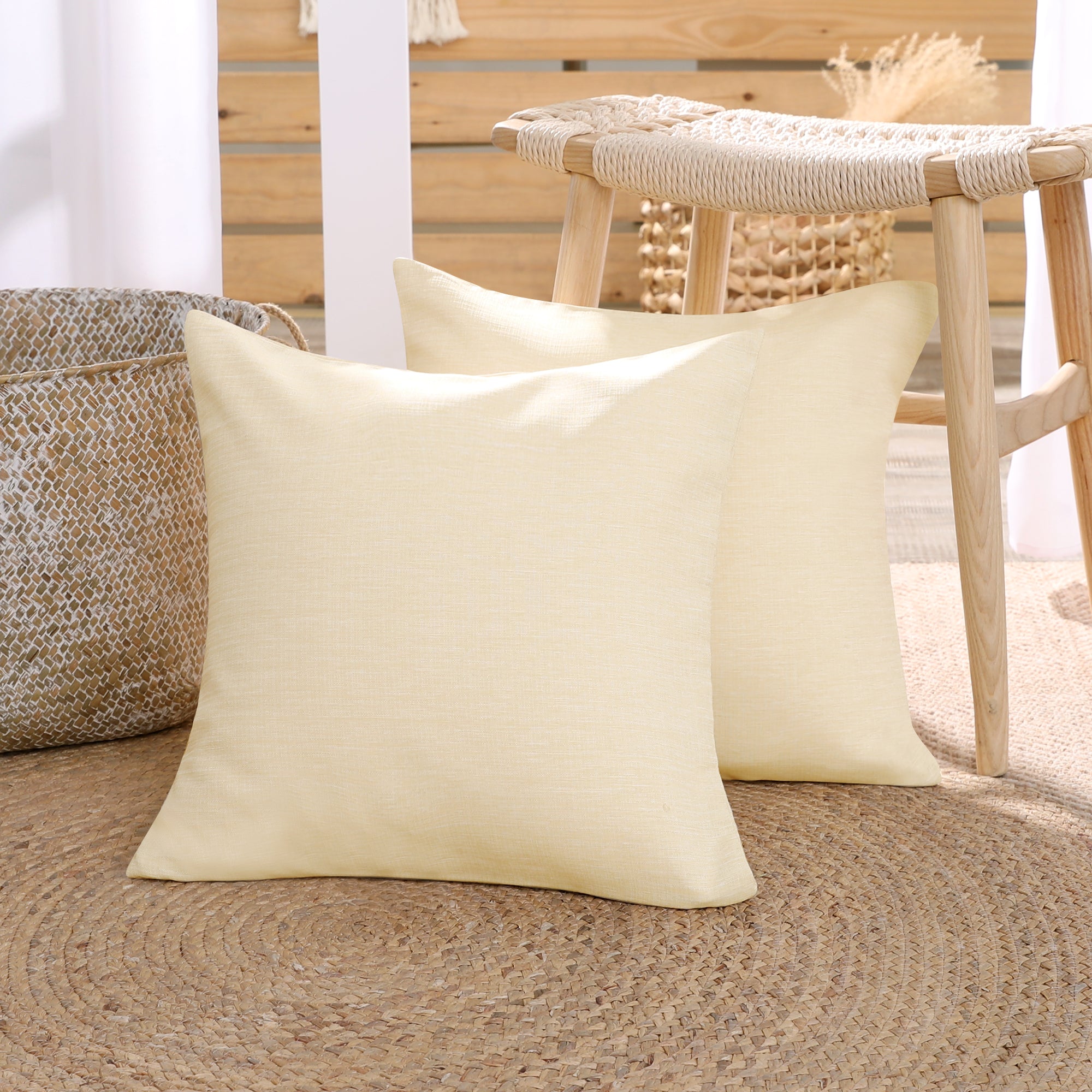 Deconovo Faux Linen Cushion Covers, Set of 2, Light Blue ¨C Eco-Friendly, Machine Washable, Decorative Pillow Covers for Sofa