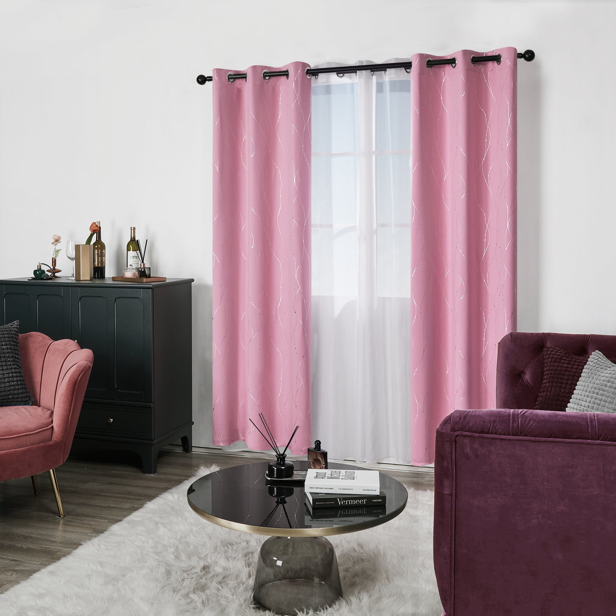 Deconovo Wave Line with Dots Blackout Curtains, 42-Inch Wide, 2 Panels