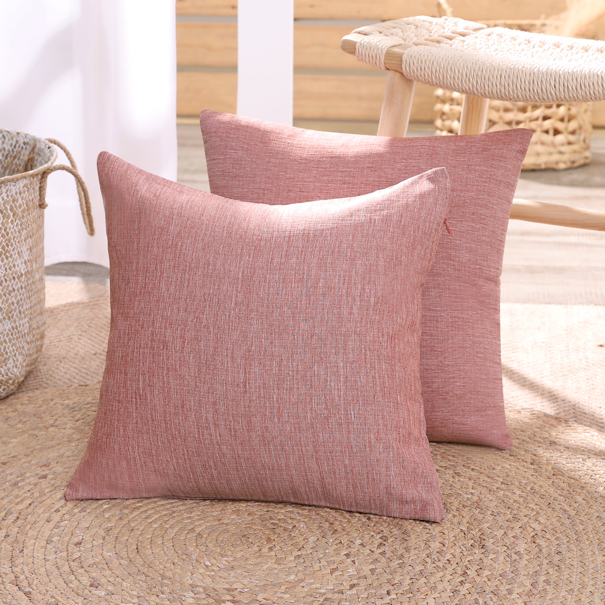 Deconovo Faux Linen Cushion Covers, Set of 2, Light Blue ¨C Eco-Friendly, Machine Washable, Decorative Pillow Covers for Sofa