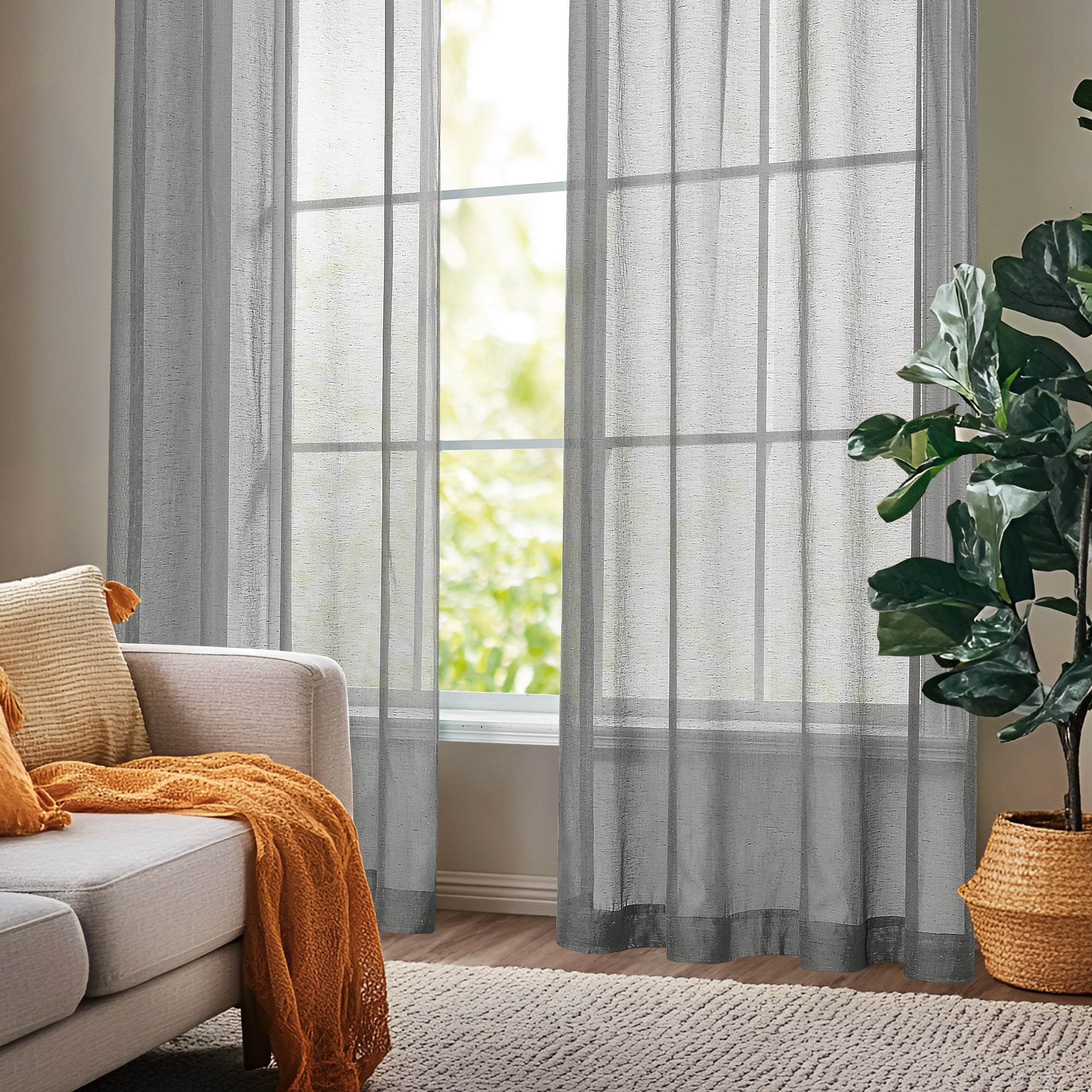 Deconovo Textured Faux Linen Sheer Curtains 2 Panels OEKO-Certified