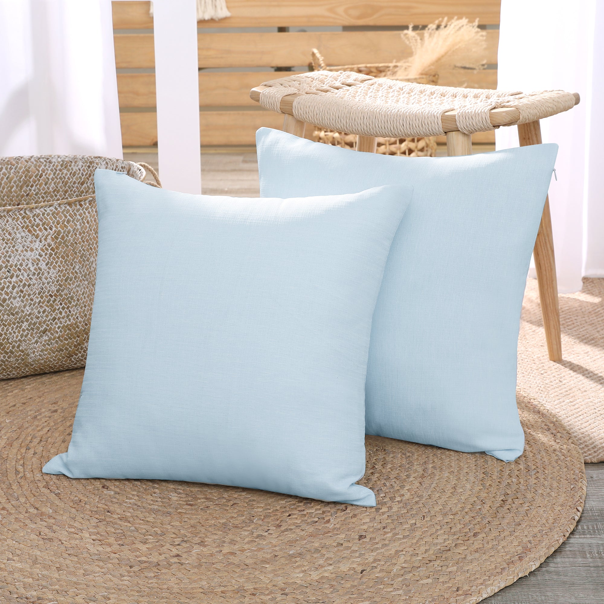 Deconovo Faux Linen Cushion Covers, Set of 2, Light Blue ¨C Eco-Friendly, Machine Washable, Decorative Pillow Covers for Sofa