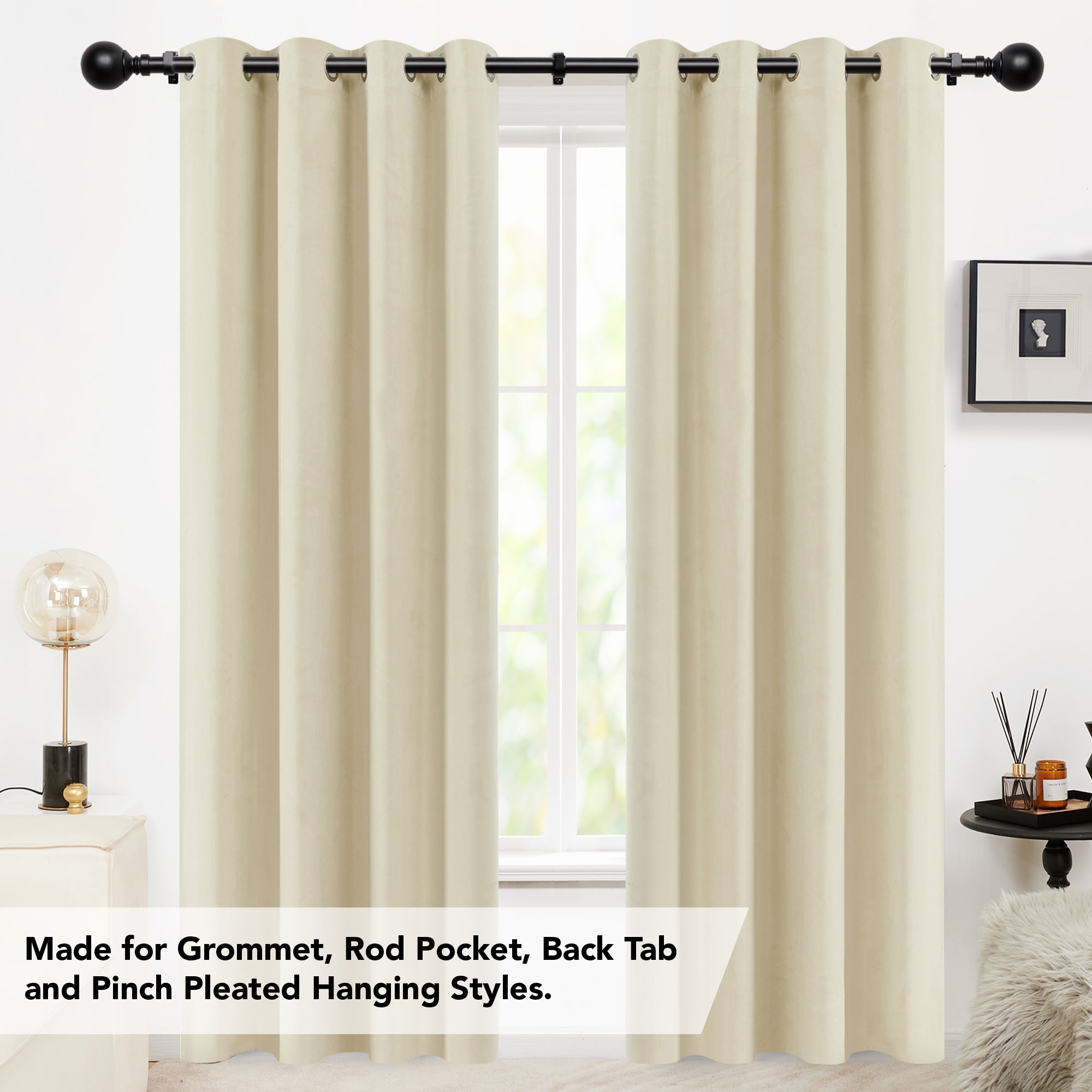 Deconovo 1-Inch Adjustable Curtain Rod with Modern Ball Finials – Includes Mounting Hardware