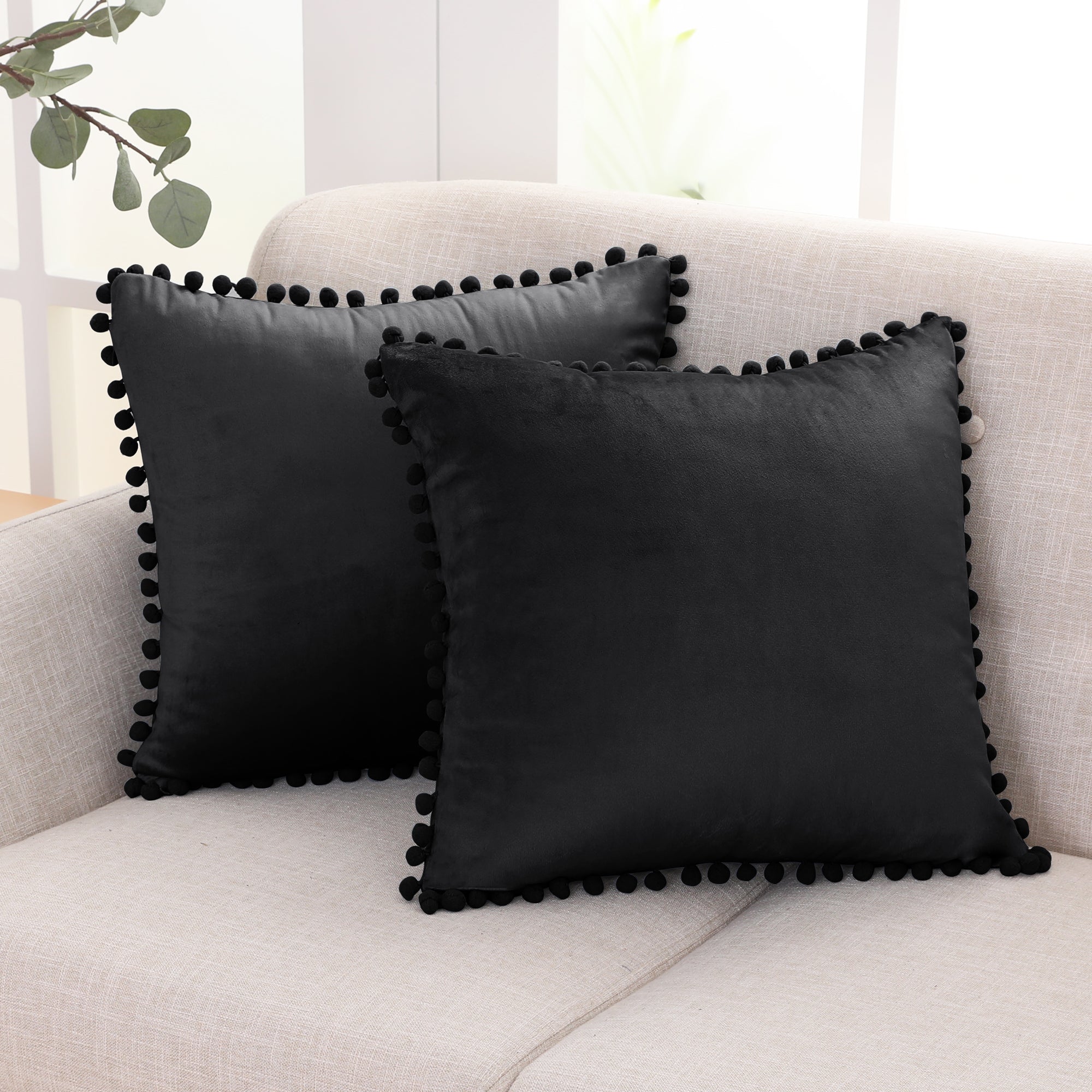 Deconovo Velvet Pom-Pom Pillow Covers 2-Pack – Multiple Sizes (Cover Only)