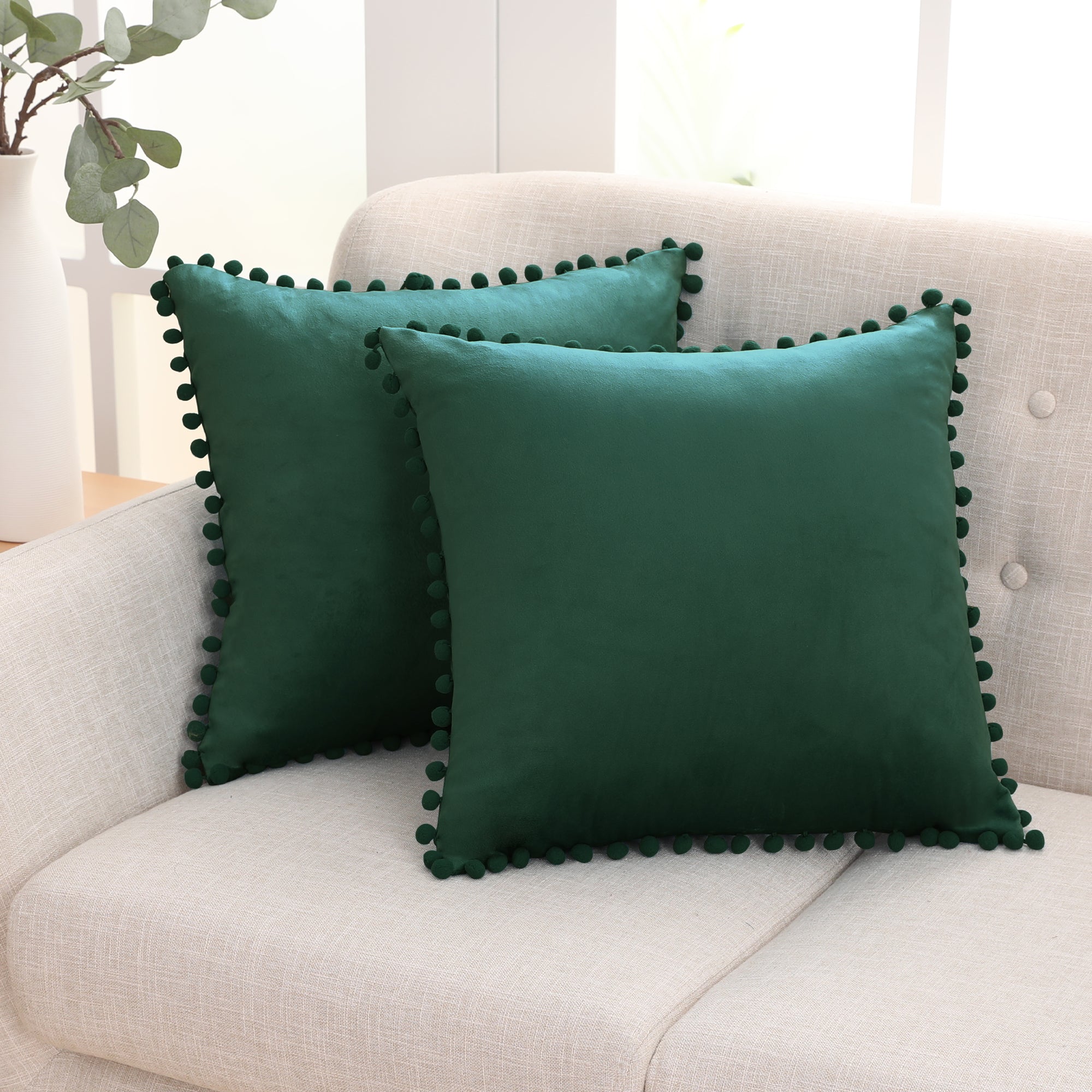 Deconovo Velvet Pom-Pom Pillow Covers 2-Pack – Multiple Sizes (Cover Only)