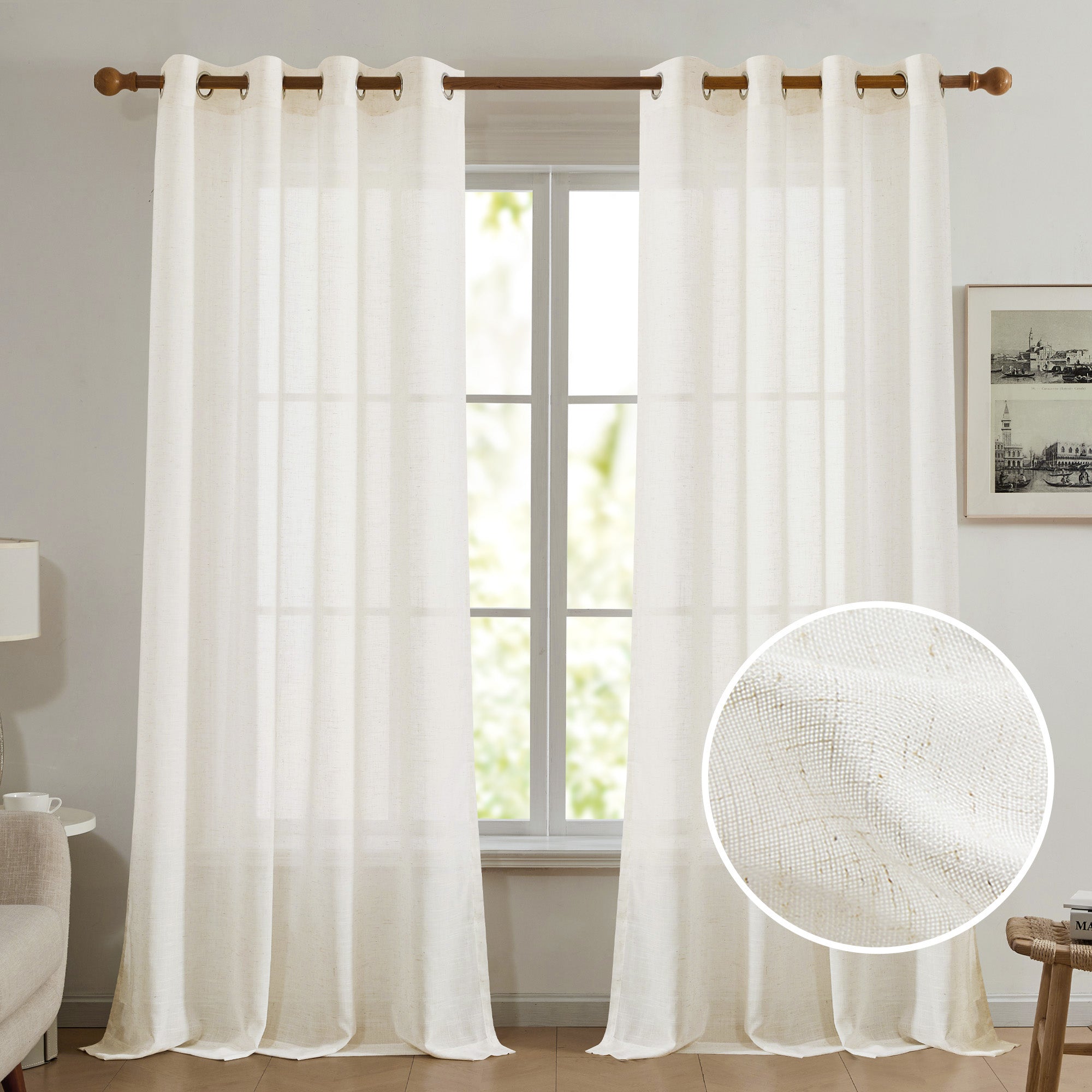 Deconovo Faux Linen Grommet Semi-Sheer Curtains (2 Panels, OEKO)