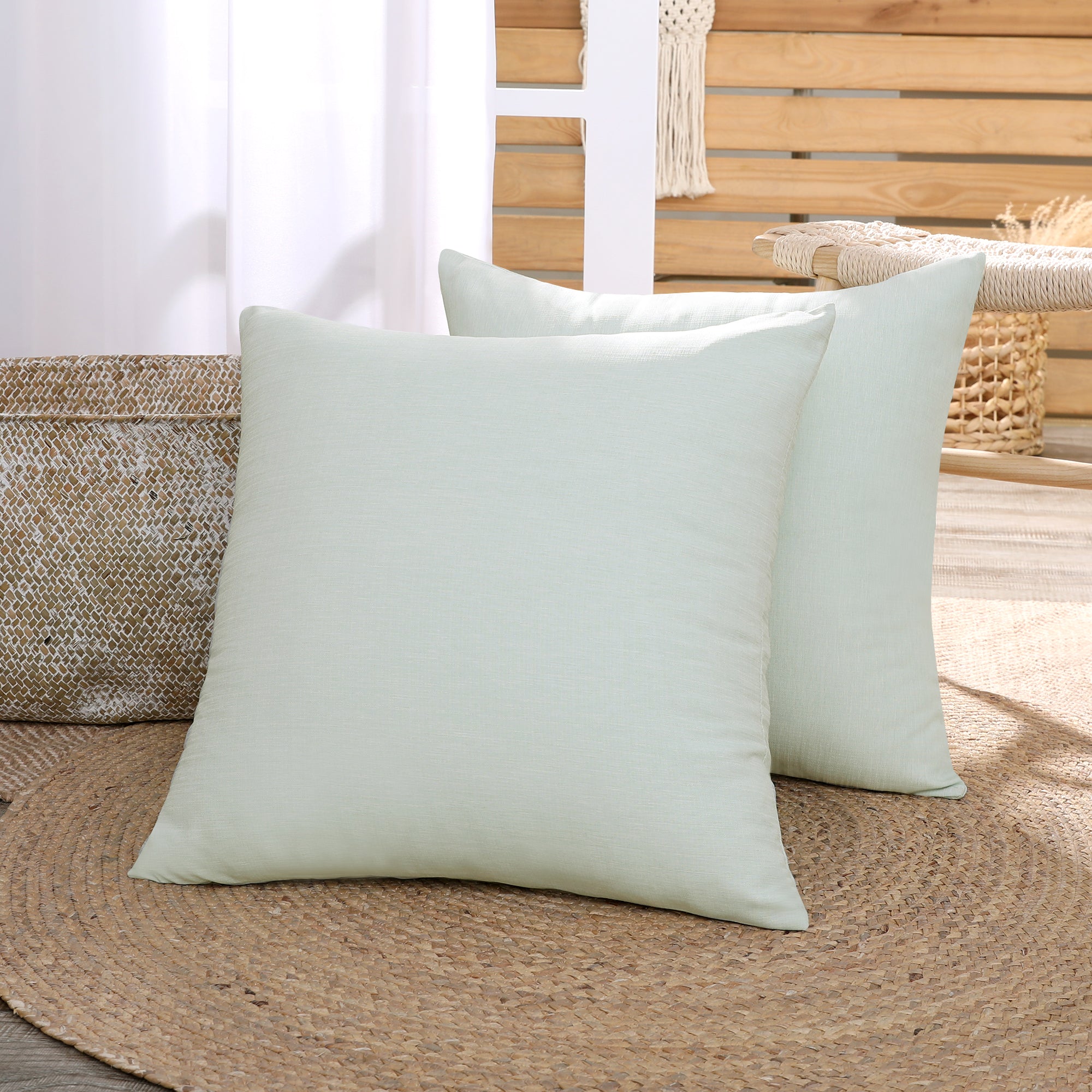 Deconovo Faux Linen Cushion Covers, Set of 2, Light Blue ¨C Eco-Friendly, Machine Washable, Decorative Pillow Covers for Sofa