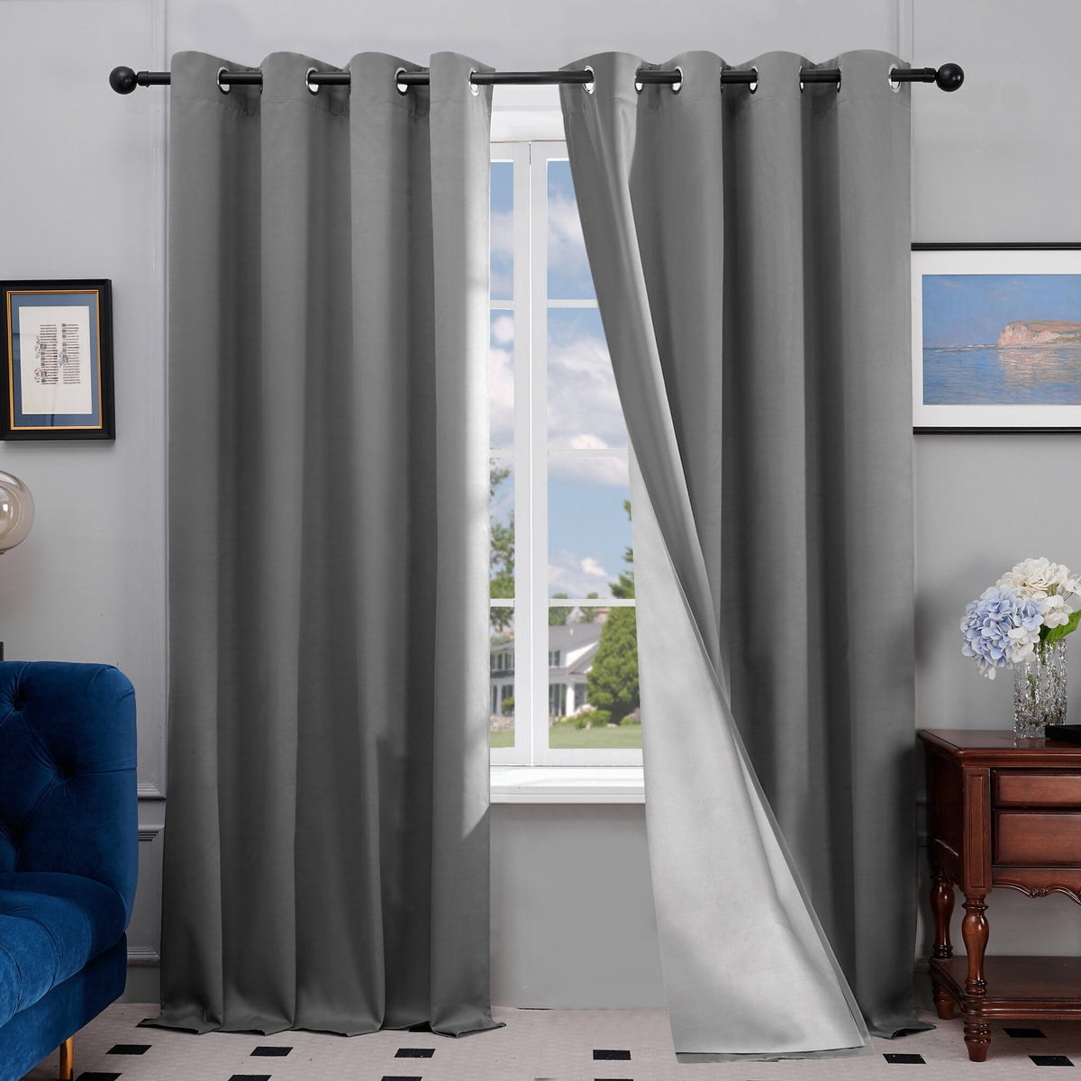 Deconovo Silver Back Coating Grommet Blackout Curtains, 2 Panels - Light Gray, 52 x 84