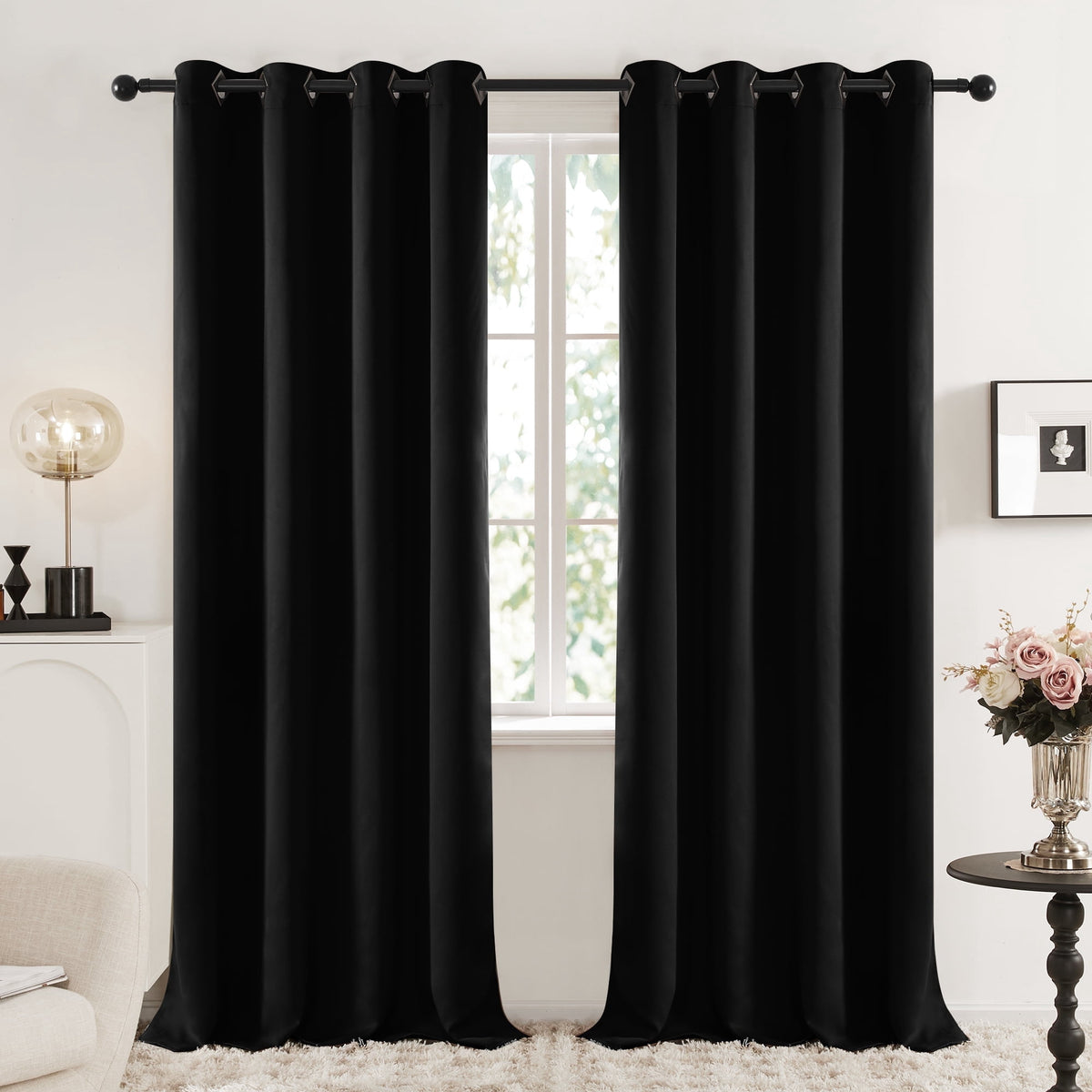 Deconovo Solid Grommet Blackout Curtains, 2 Panels - Black, 52 x 84
