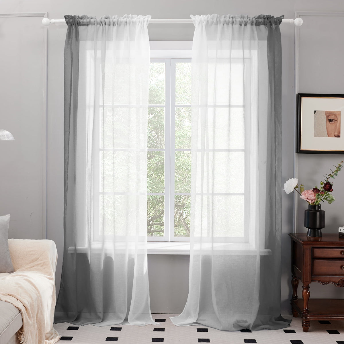 Deconovo Ombre Semi Sheer Rod Pocket Curtains, 2 Panels - Symmetrical-dark Gray, 52 x 84