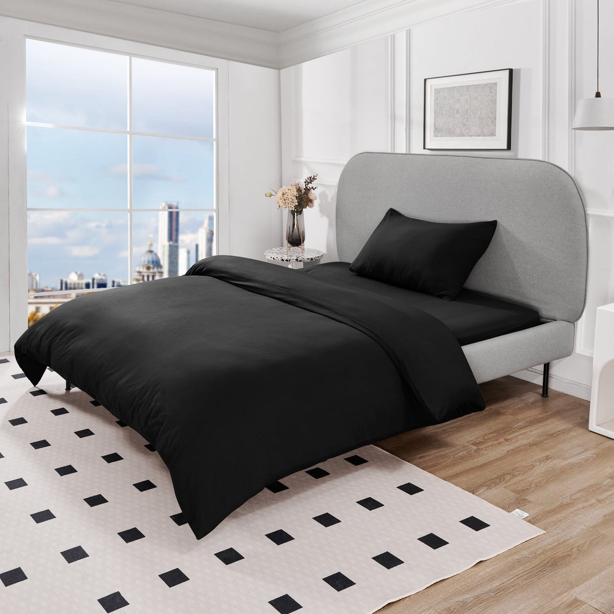 Deconovo Microfiber Bed Sheet Set - Black, Twin, 3