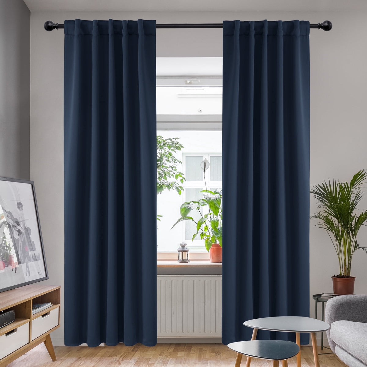 Deconovo Solid Blackout Back Tab and Rod Pocket Curtains, 2 Panels - Navy Blue, 42 x 84