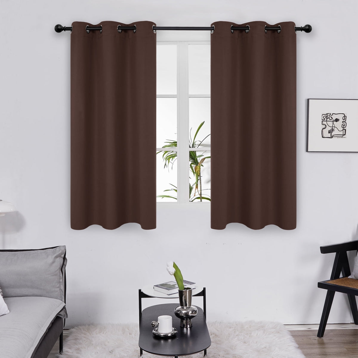 Deconovo Grommet Room Darkening Curtains, 2 Panels - Chocolate, 38 x 45