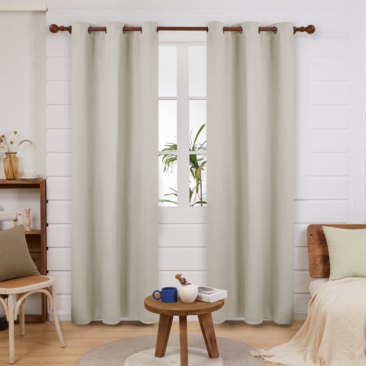Deconovo Grommet Room Darkening Curtains, 2 Panels - Light Beige, 38 x 84