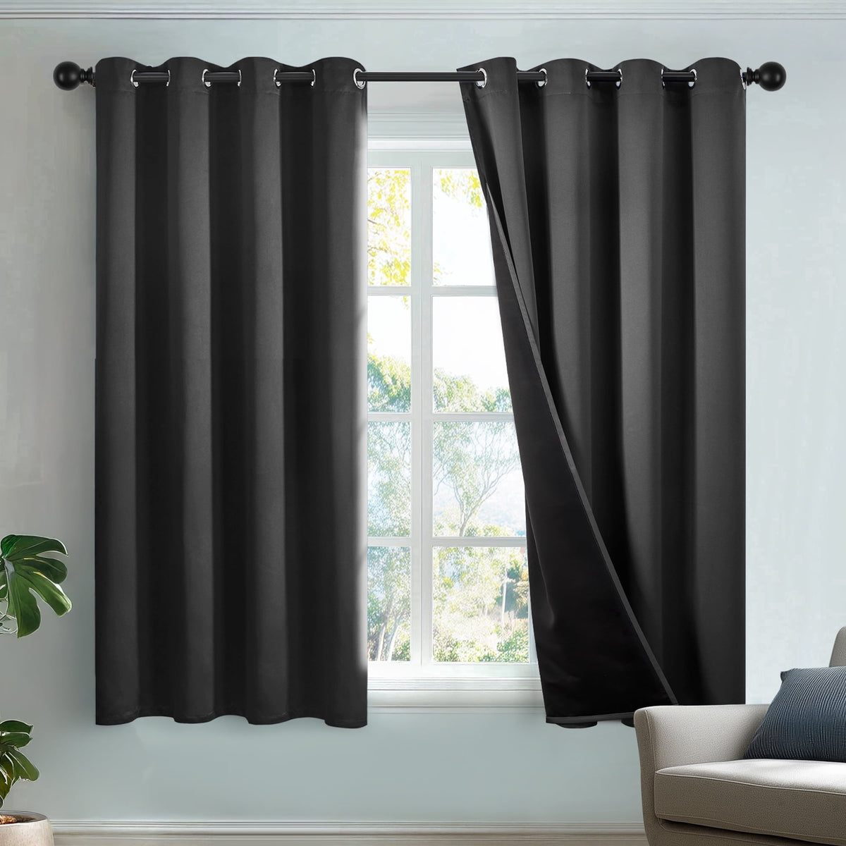 Deconovo Total Blackout Grommet Curtains, 2 Panels - Dark Gray, 52 x 63