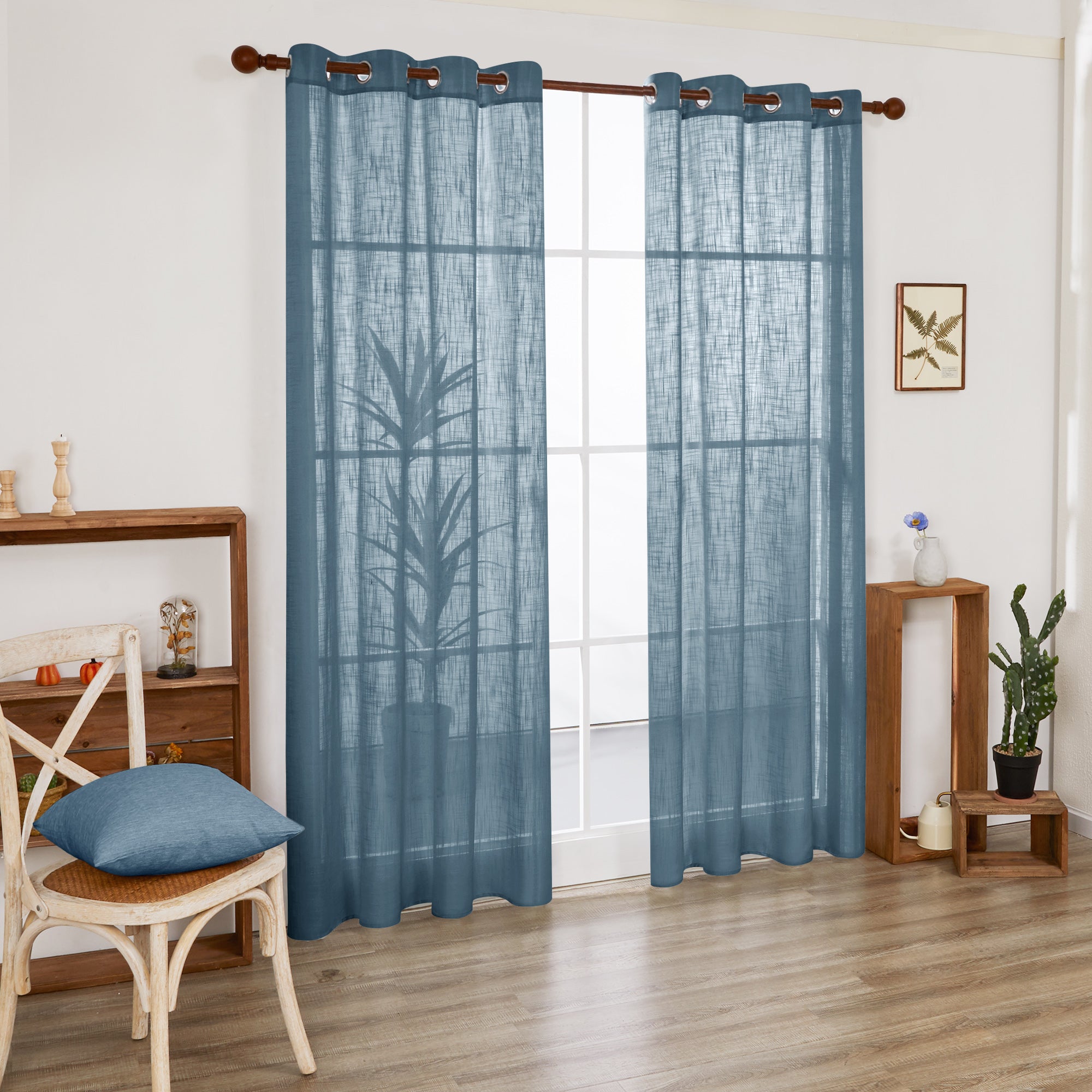Deconovo Faux Linen Sheer Curtain Panels (2-Pack) – Light Filtering, Grommet Top
