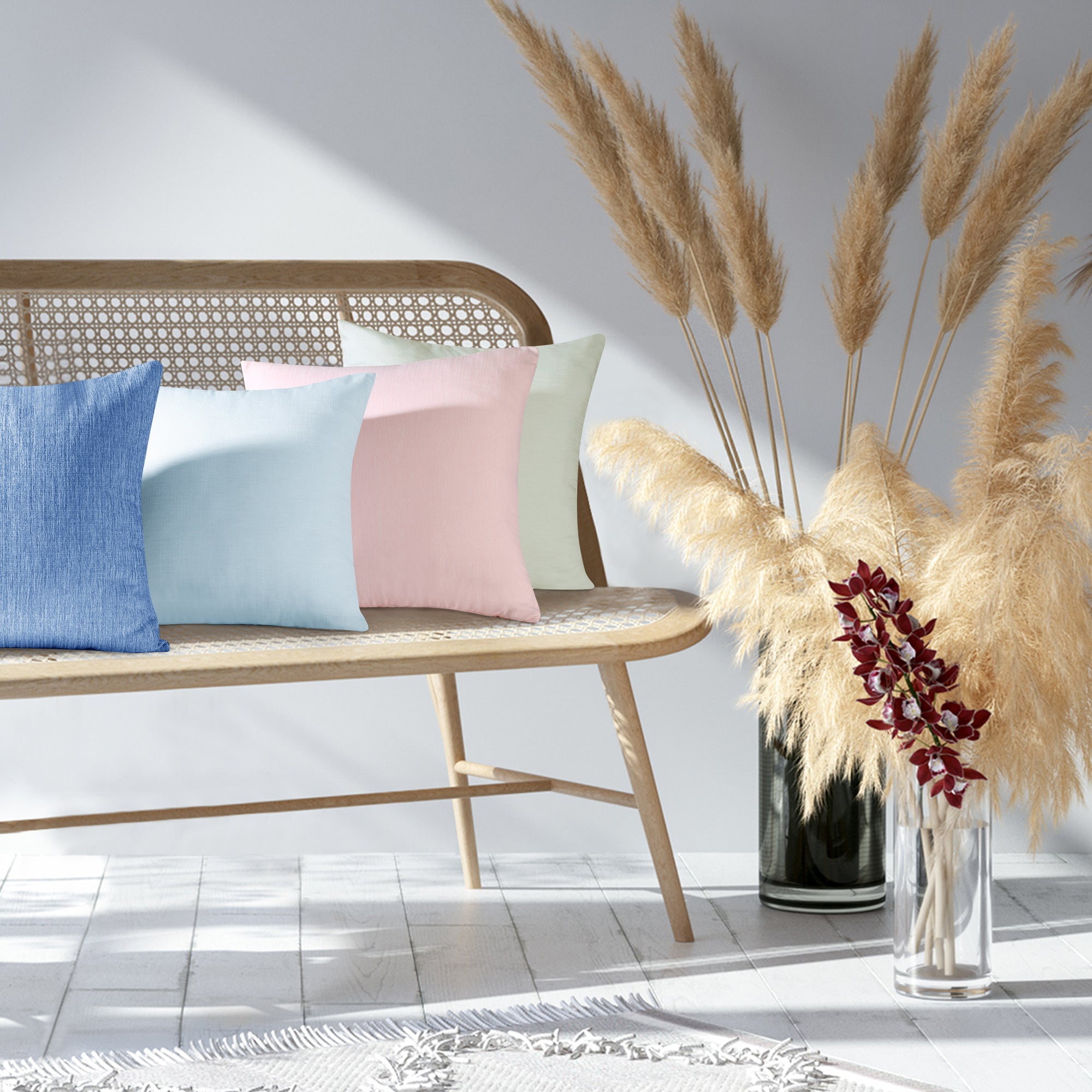 Deconovo Faux Linen Cushion Covers, Set of 2, Light Blue ¨C Eco-Friendly, Machine Washable, Decorative Pillow Covers for Sofa