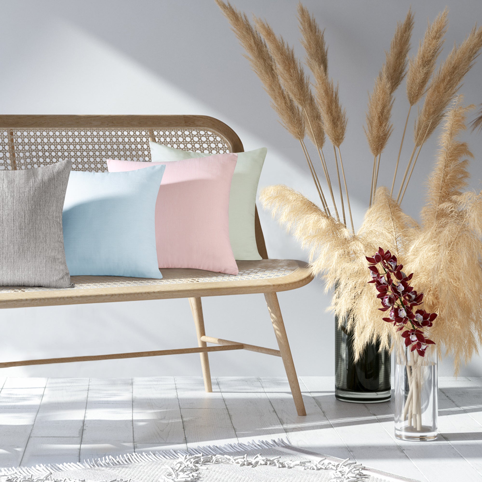 Deconovo Faux Linen Cushion Covers, Set of 2, Light Blue ¨C Eco-Friendly, Machine Washable, Decorative Pillow Covers for Sofa