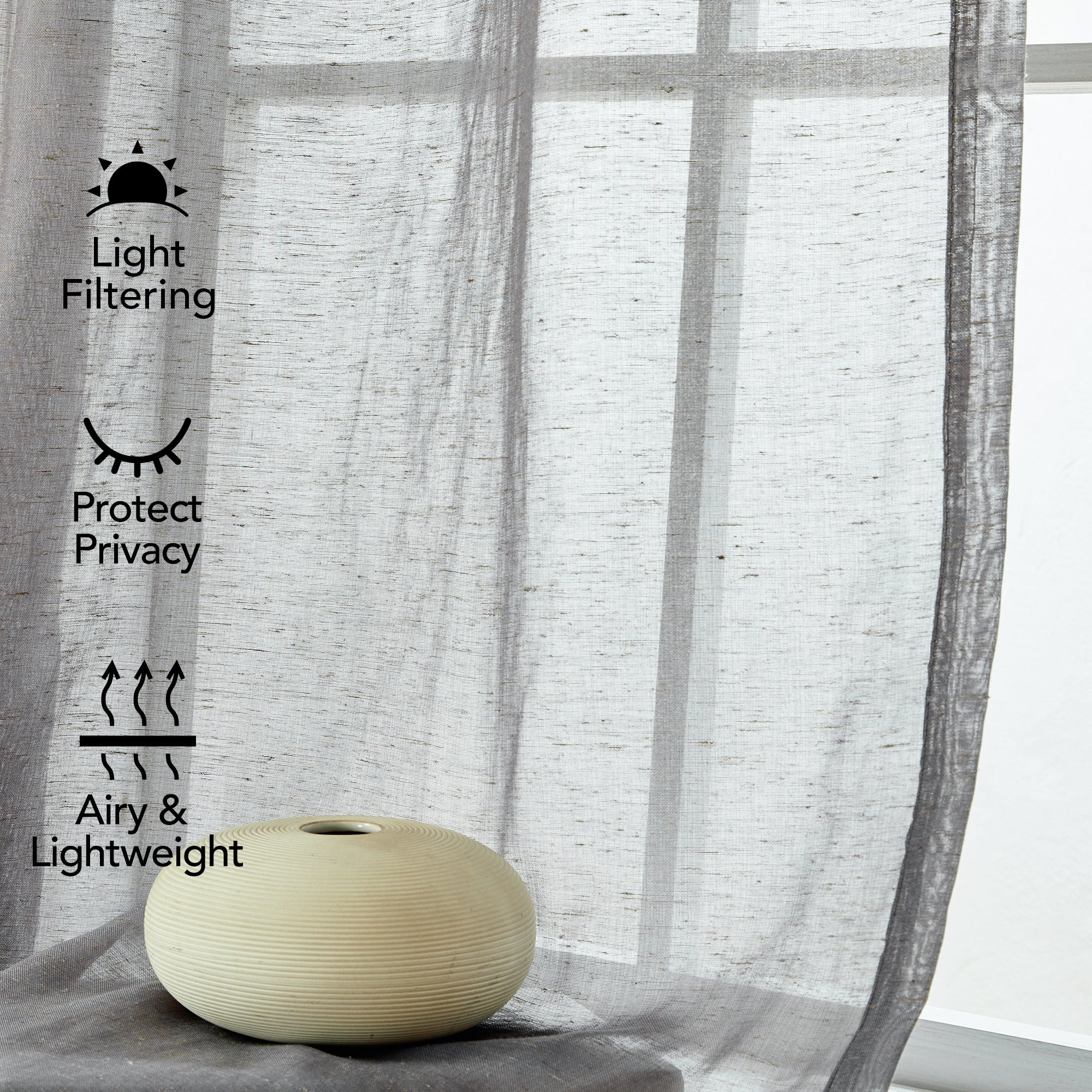 Deconovo Textured Faux Linen Sheer Curtains 2 Panels OEKO-Certified