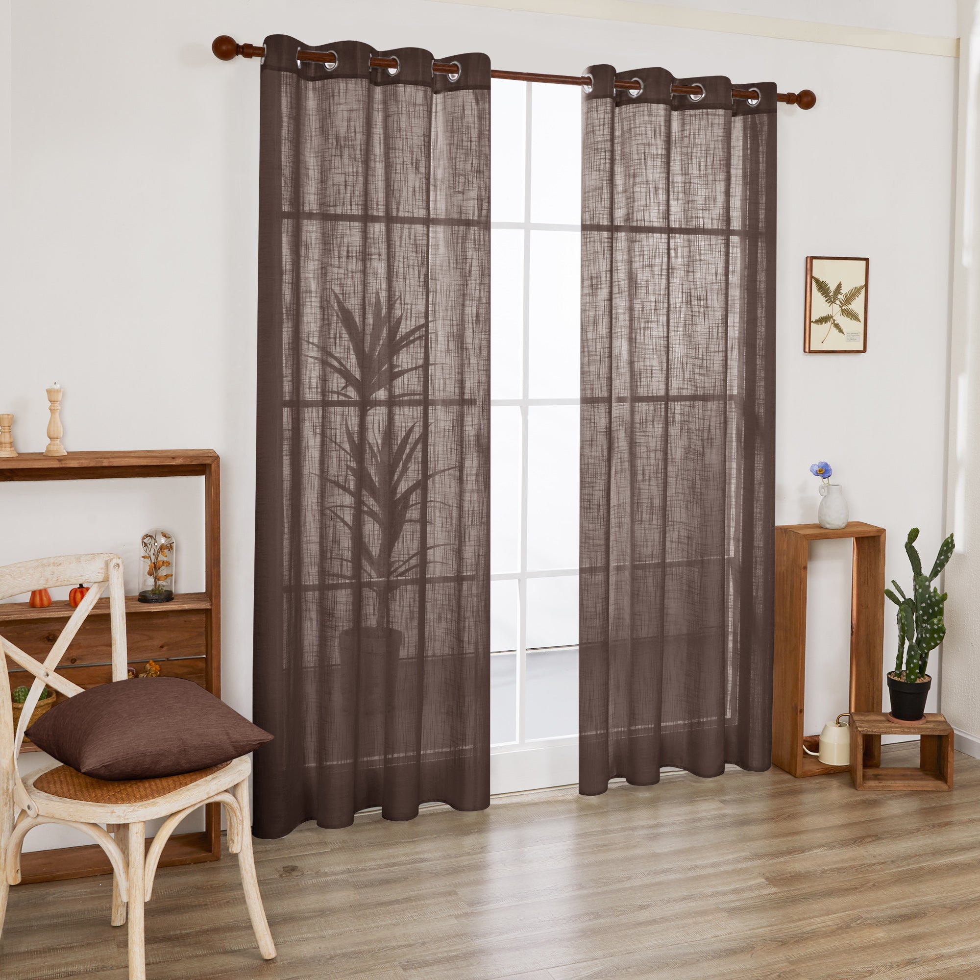 Deconovo Faux Linen Sheer Curtain Panels (2-Pack) – Light Filtering, Grommet Top