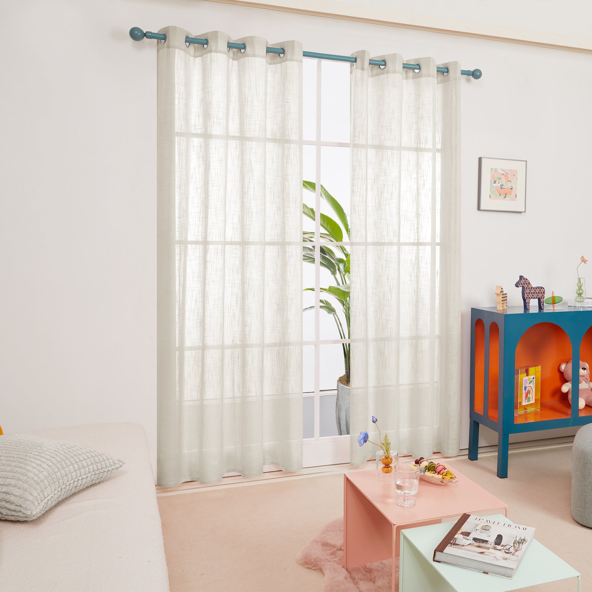 Deconovo Faux Linen Sheer Curtain Panels (2-Pack) – Light Filtering, Grommet Top