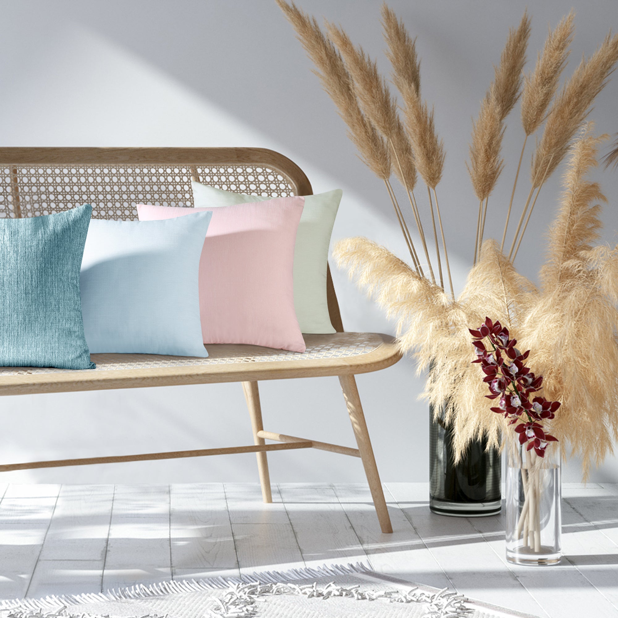 Deconovo Faux Linen Cushion Covers, Set of 2, Light Blue ¨C Eco-Friendly, Machine Washable, Decorative Pillow Covers for Sofa