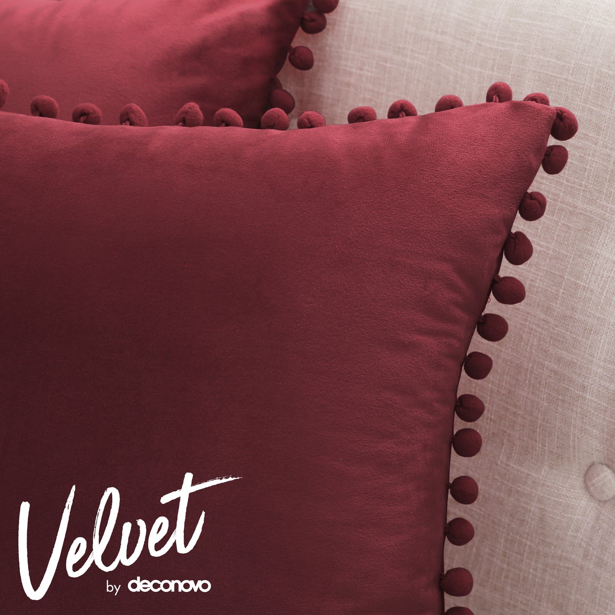 Deconovo Velvet Pom-Pom Pillow Covers 2-Pack – Multiple Sizes (Cover Only)