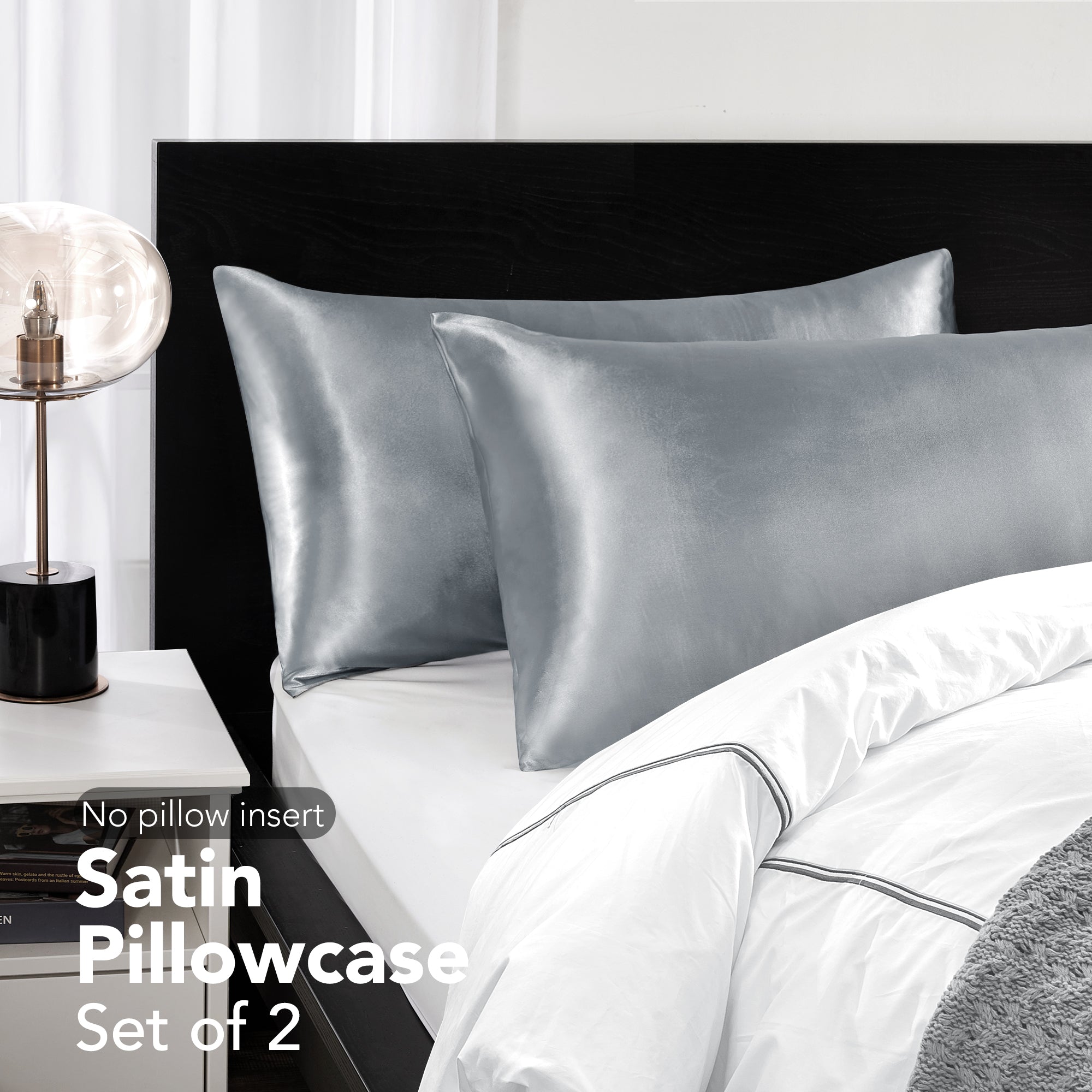 Deconovo Satin Silk Pillowcases (Set of 2), Envelope Closure