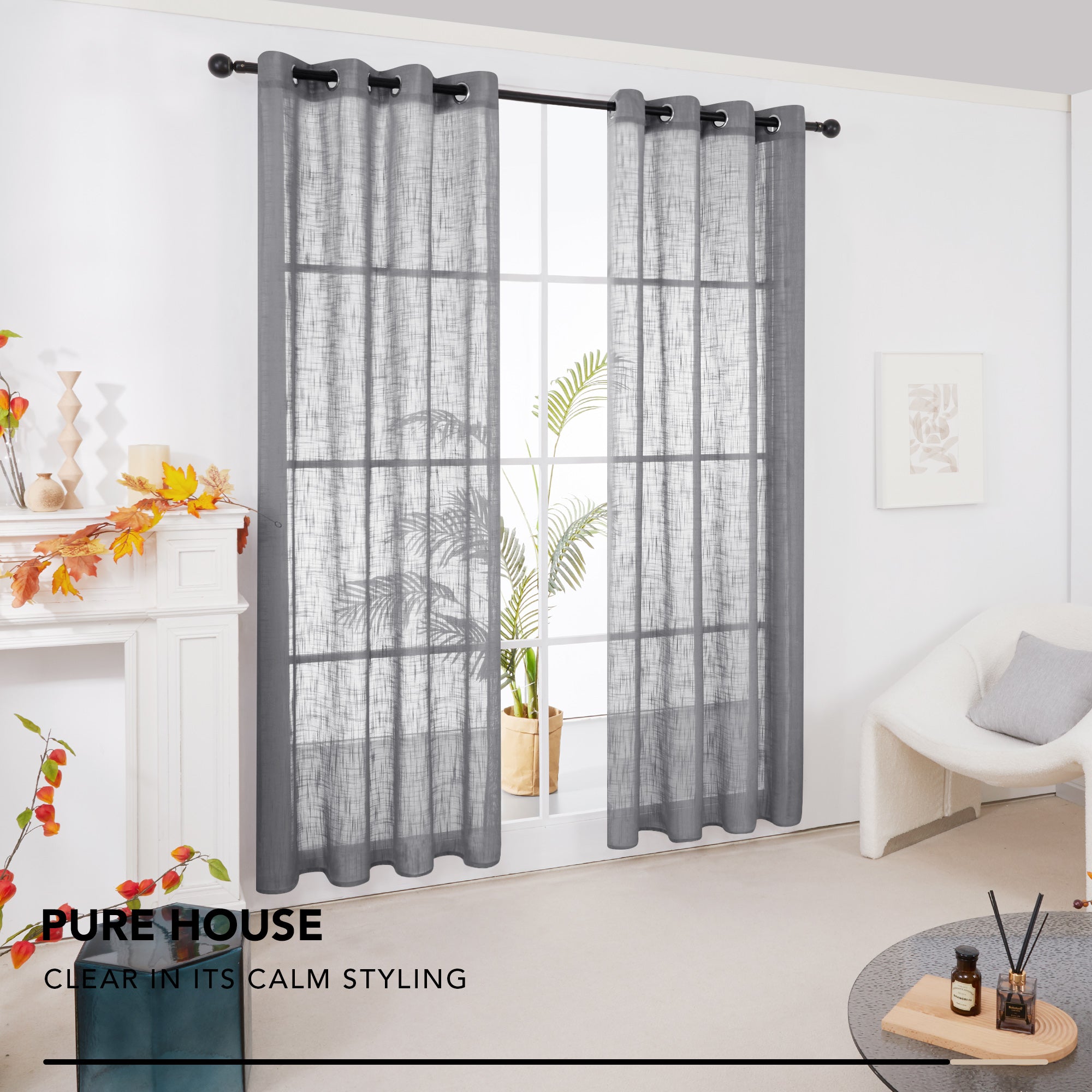 Deconovo Faux Linen Sheer Curtain Panels (2-Pack) – Light Filtering, Grommet Top