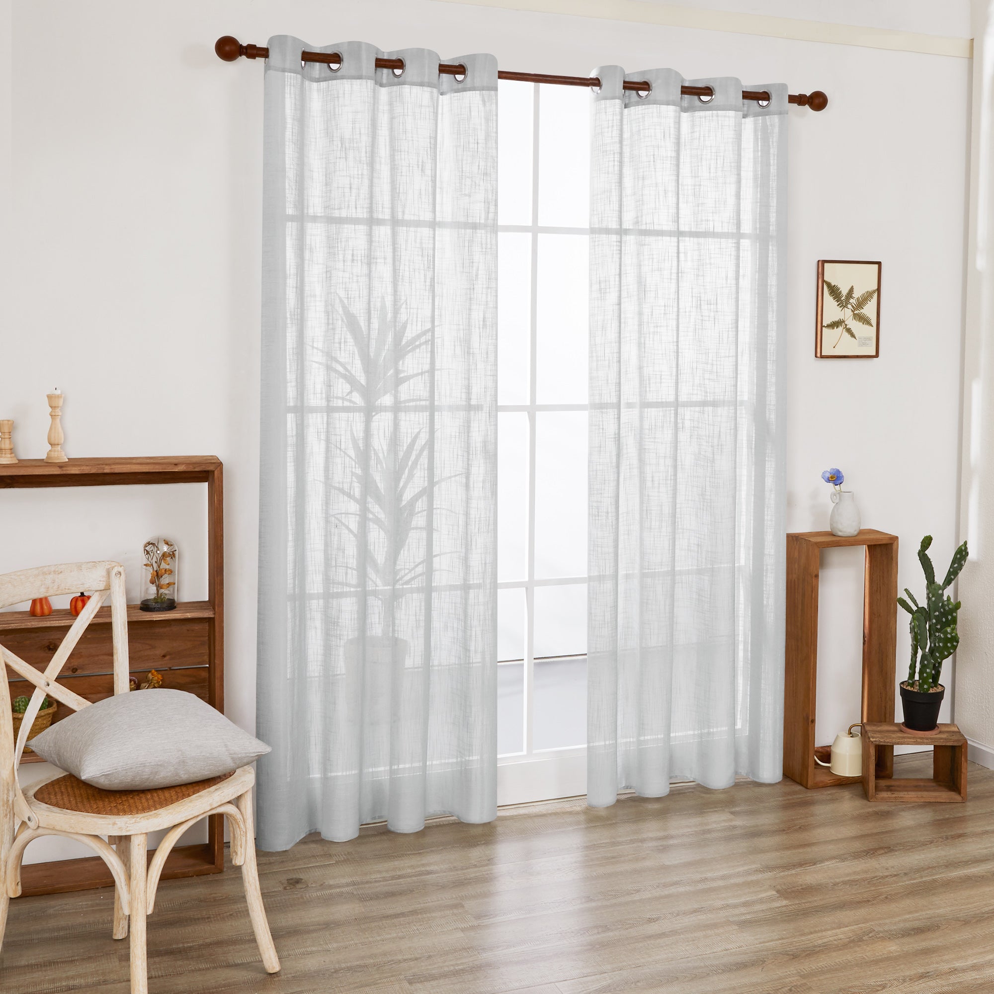 Deconovo Faux Linen Sheer Curtain Panels (2-Pack) – Light Filtering, Grommet Top