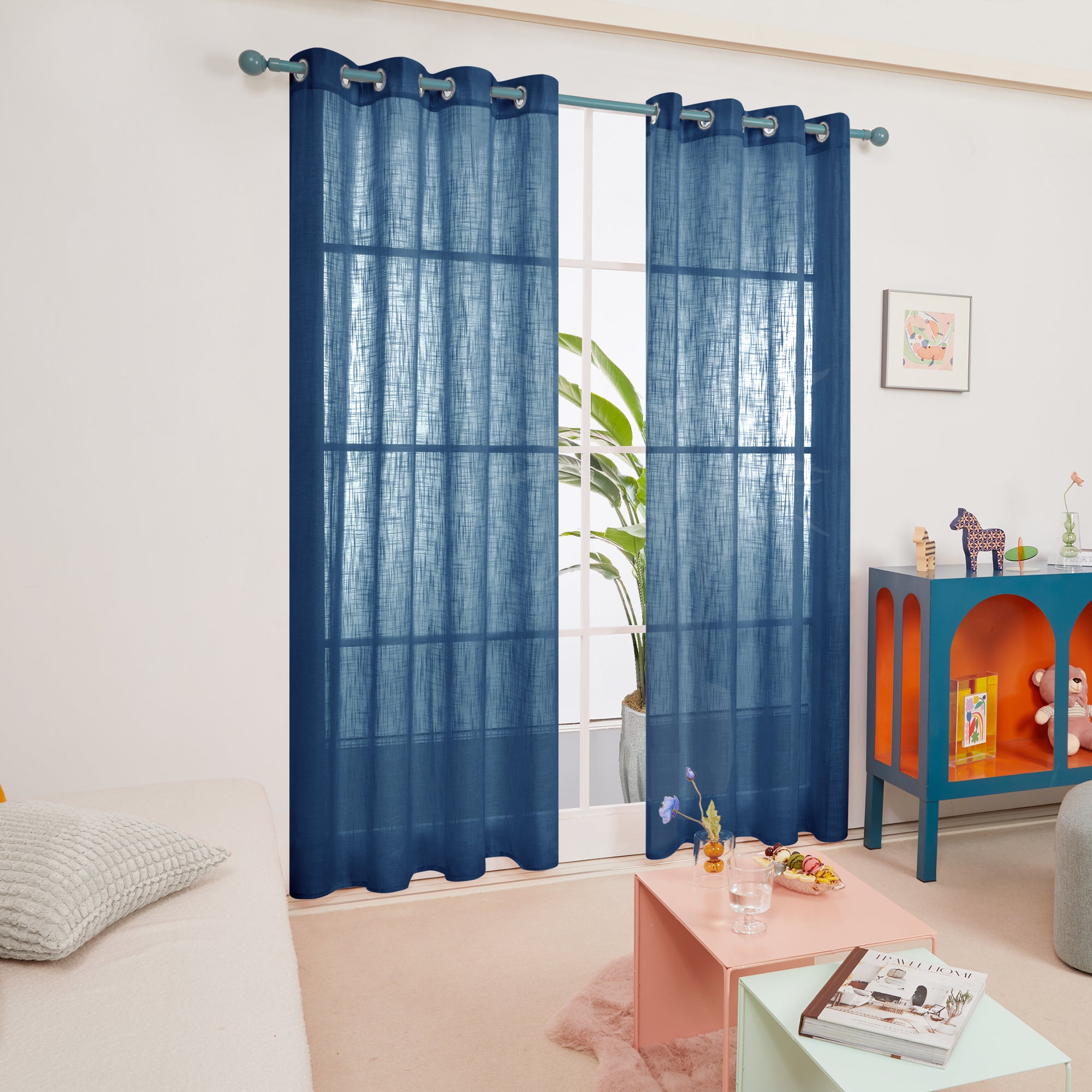 Deconovo Faux Linen Sheer Curtain Panels (2-Pack) – Light Filtering, Grommet Top