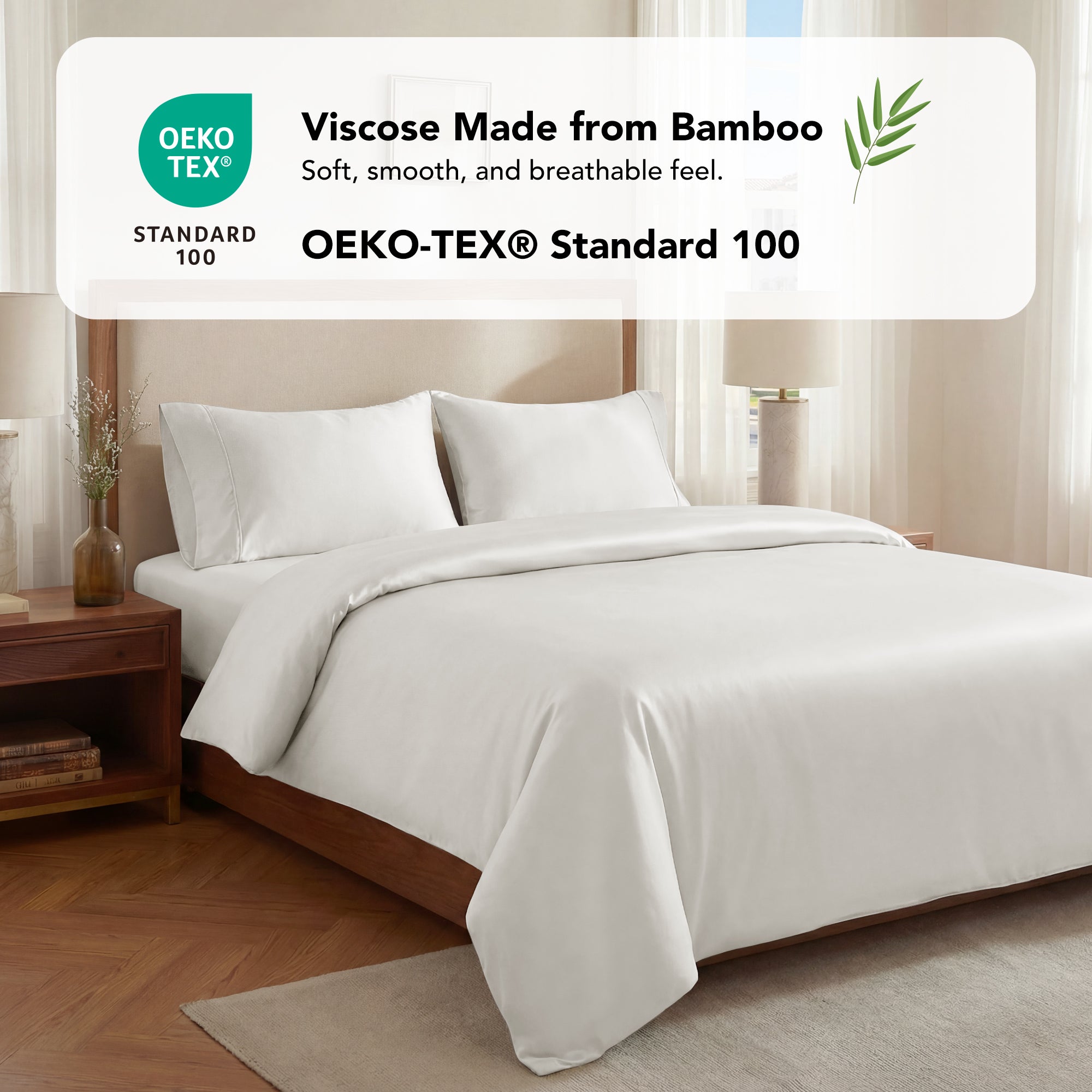 Deconovo Bamboo Viscose Satin Duvet Cover, Breathable Cooling Bedding with Corner Ties, OEKO-TEX Certified