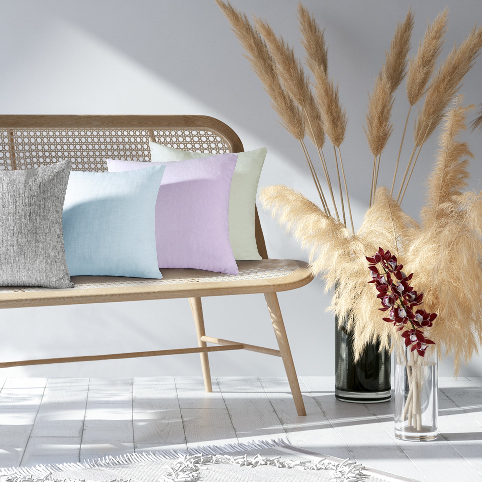 Deconovo Faux Linen Cushion Covers, Set of 2, Light Blue ¨C Eco-Friendly, Machine Washable, Decorative Pillow Covers for Sofa