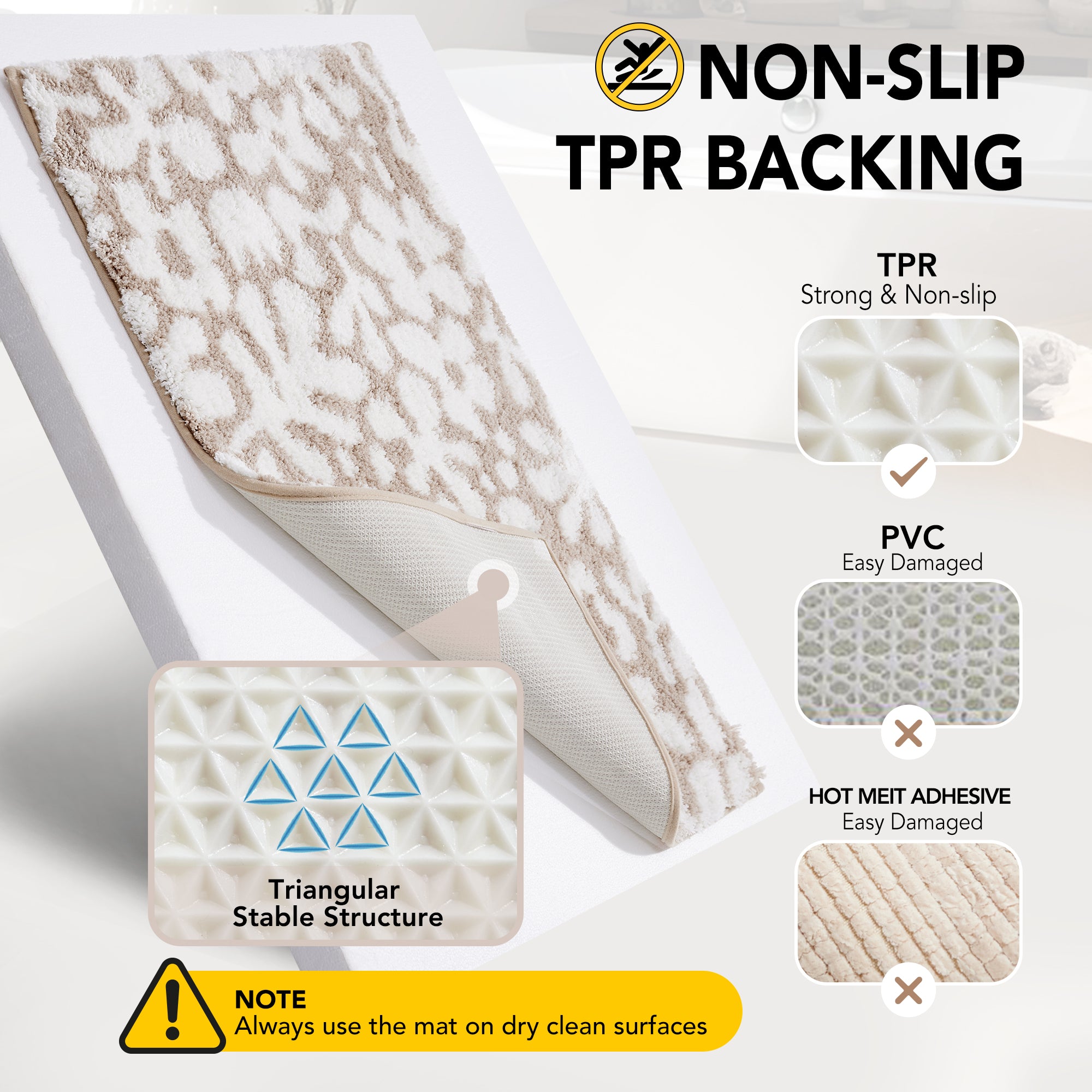 Deconovo Non-Slip Flower Pattern Tufted Bathroom Mat, Machine Washable