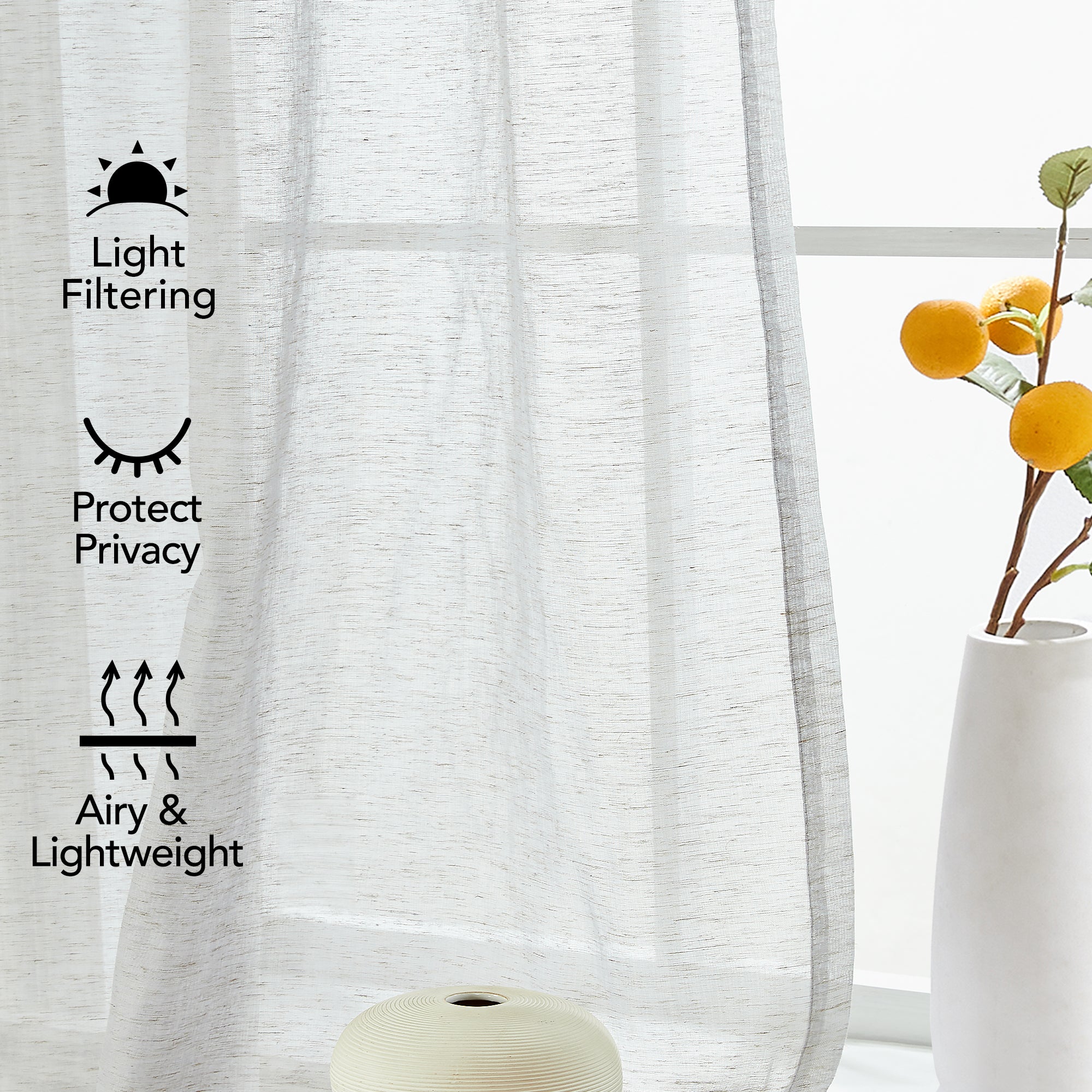 Deconovo Textured Faux Linen Sheer Curtains 2 Panels OEKO-Certified